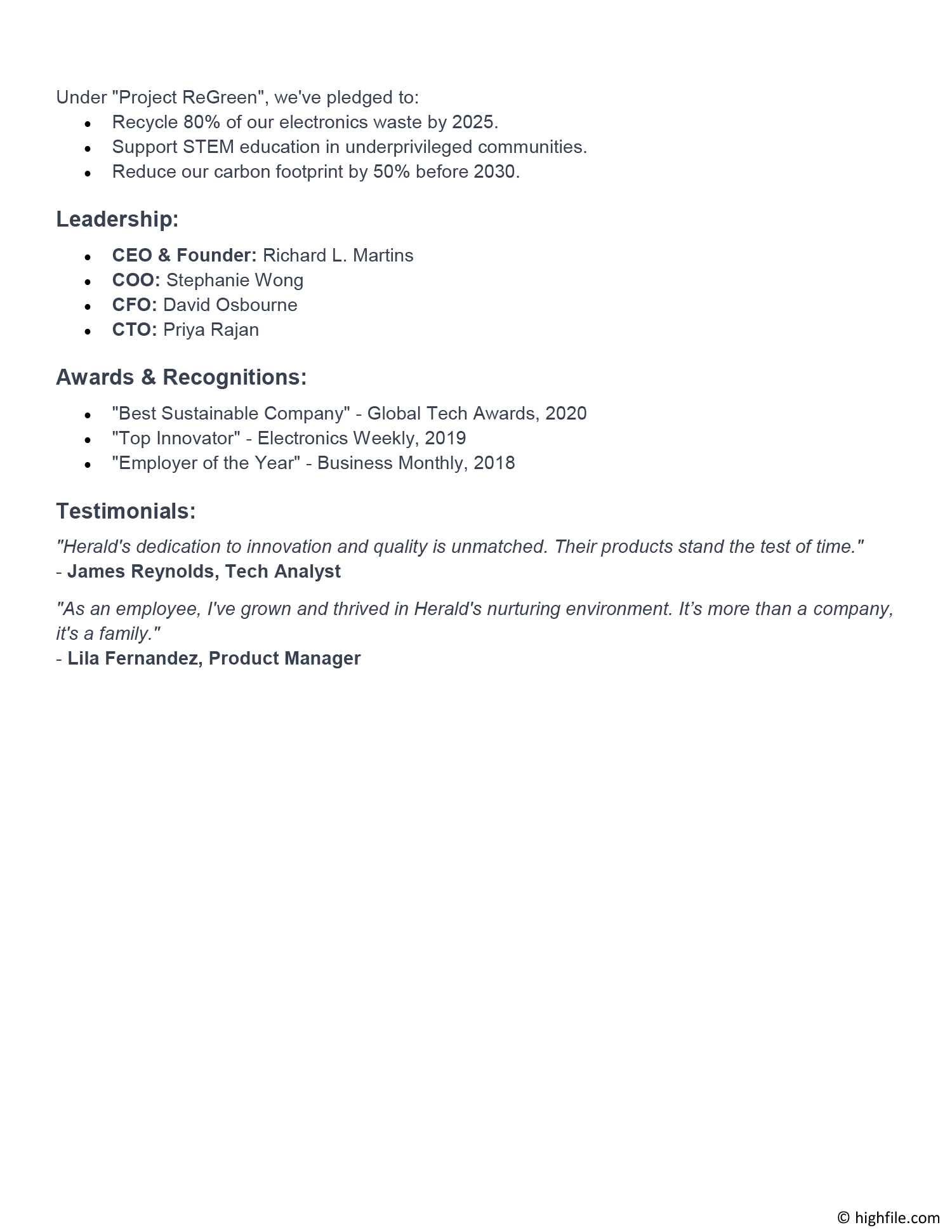 Company Biography - Word | Google Docs - Highfile