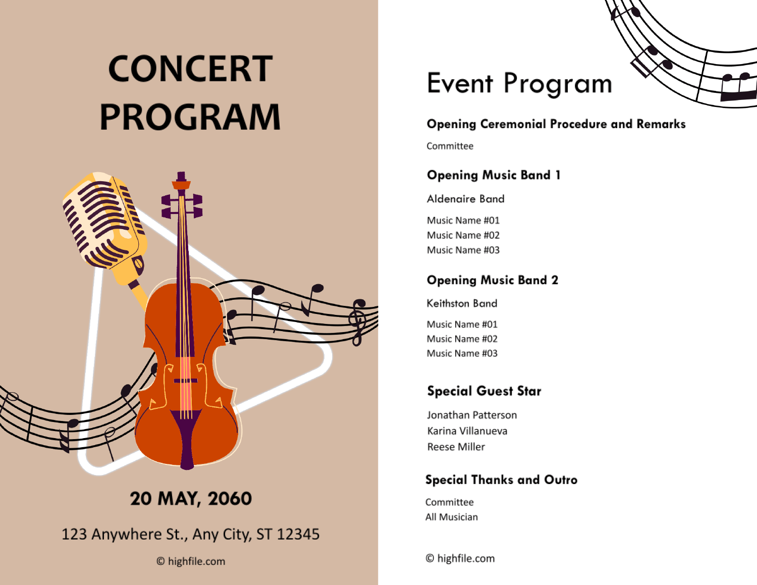 Concert Program Template Word Google Docs Highfile Concert Program Template Word Google Docs Highfile