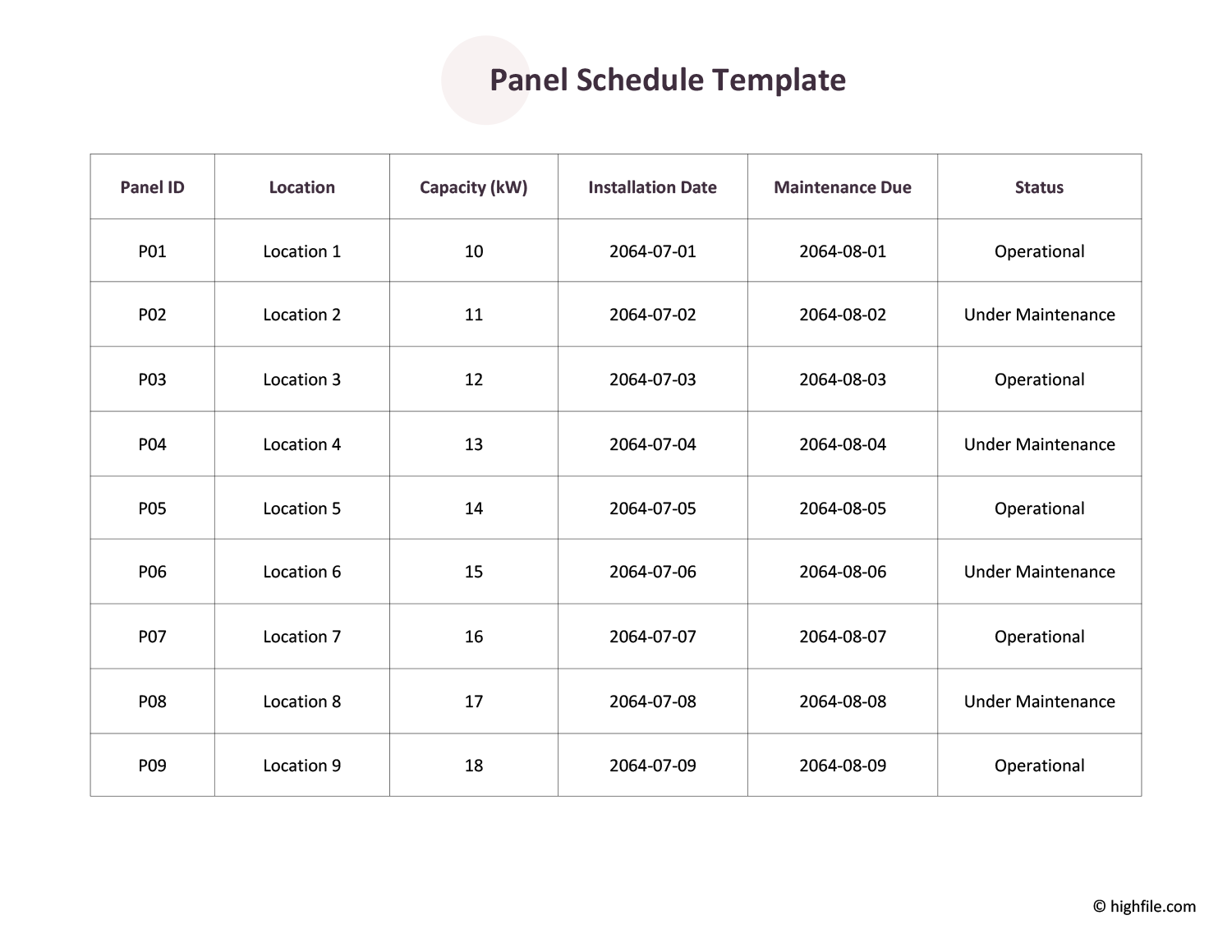 Panel Schedule Template - Word | Google Docs - Highfile