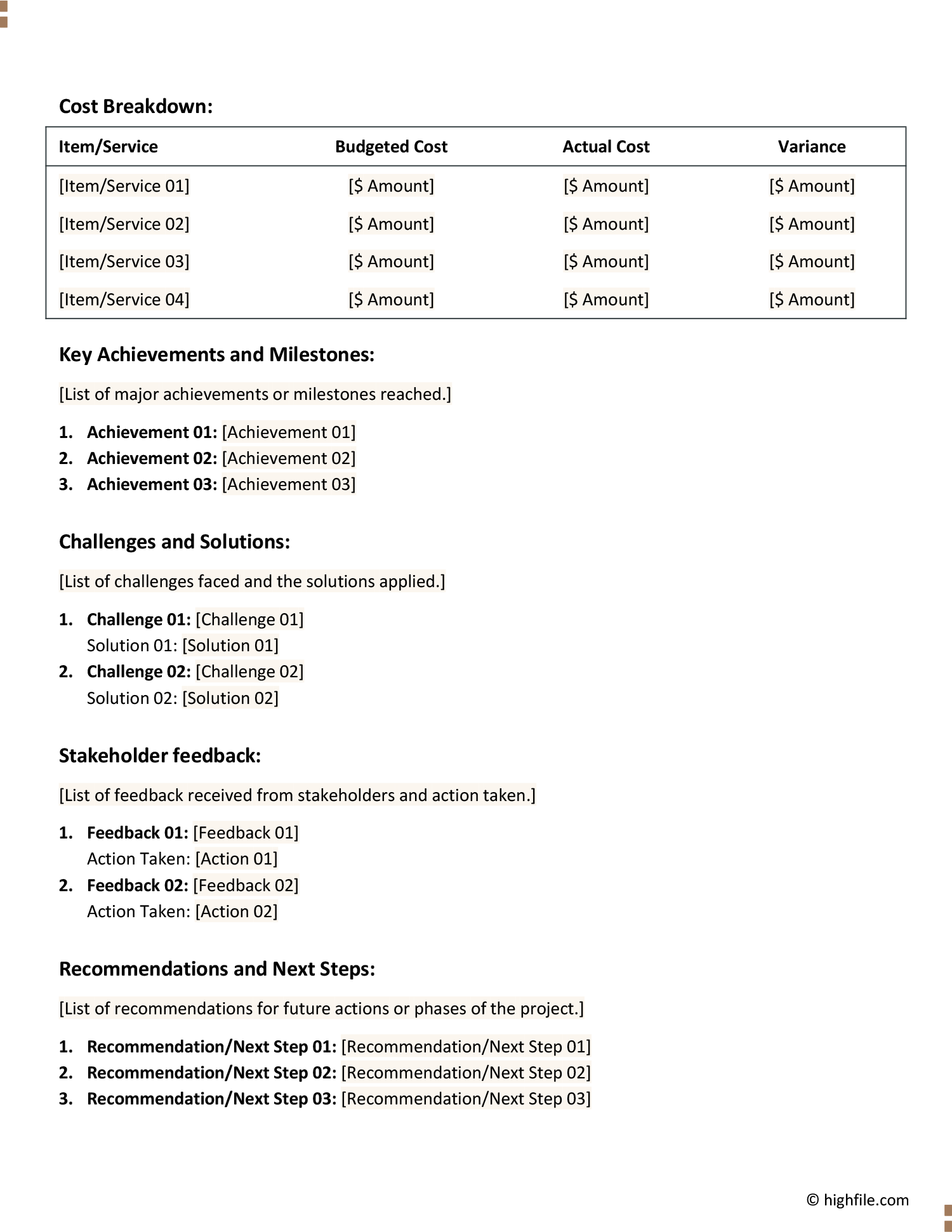 Project Report Template Word Google Docs Highfile