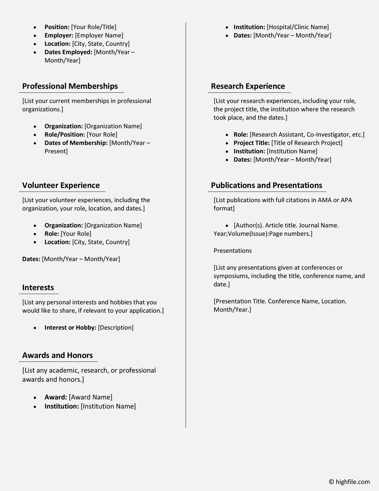 Residency CV Template Word Highfile Residency CV Template Word Highfile