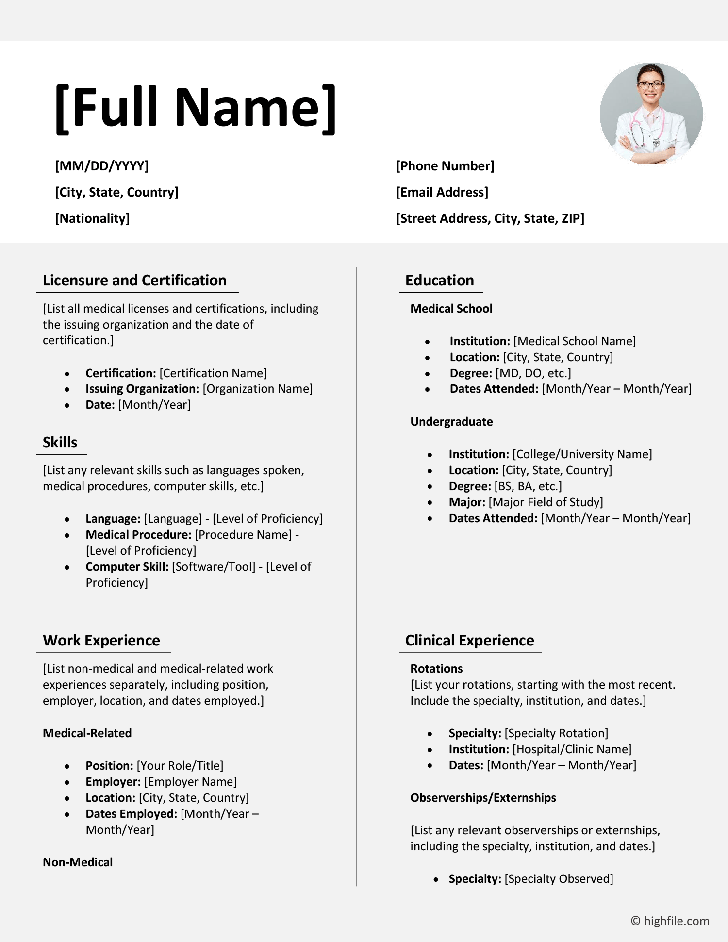 Residency CV Template Word Highfile Residency CV Template Word Highfile