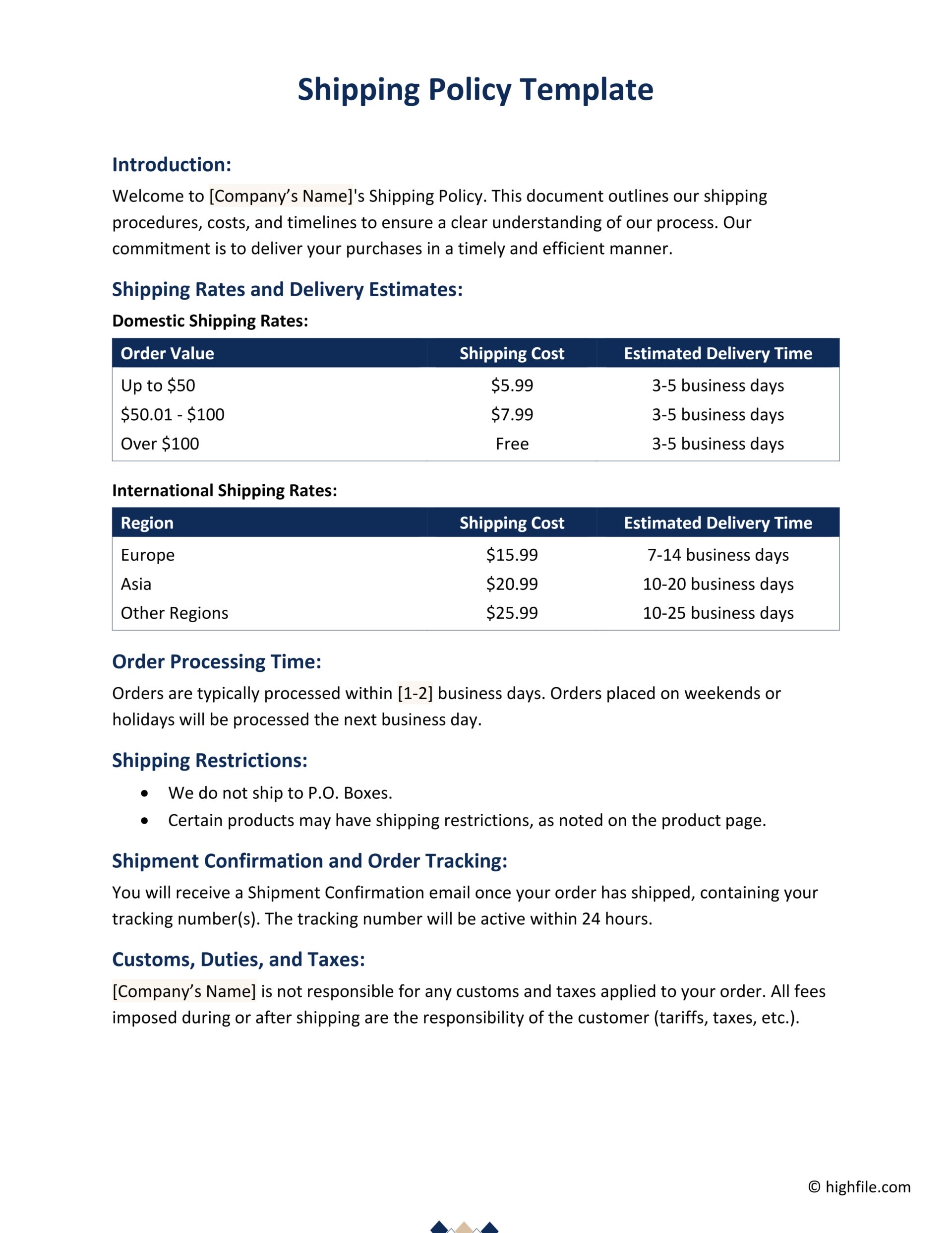 Shipping Policy Template Word Google Docs Highfile Shipping Policy Template Word Google Docs Highfile