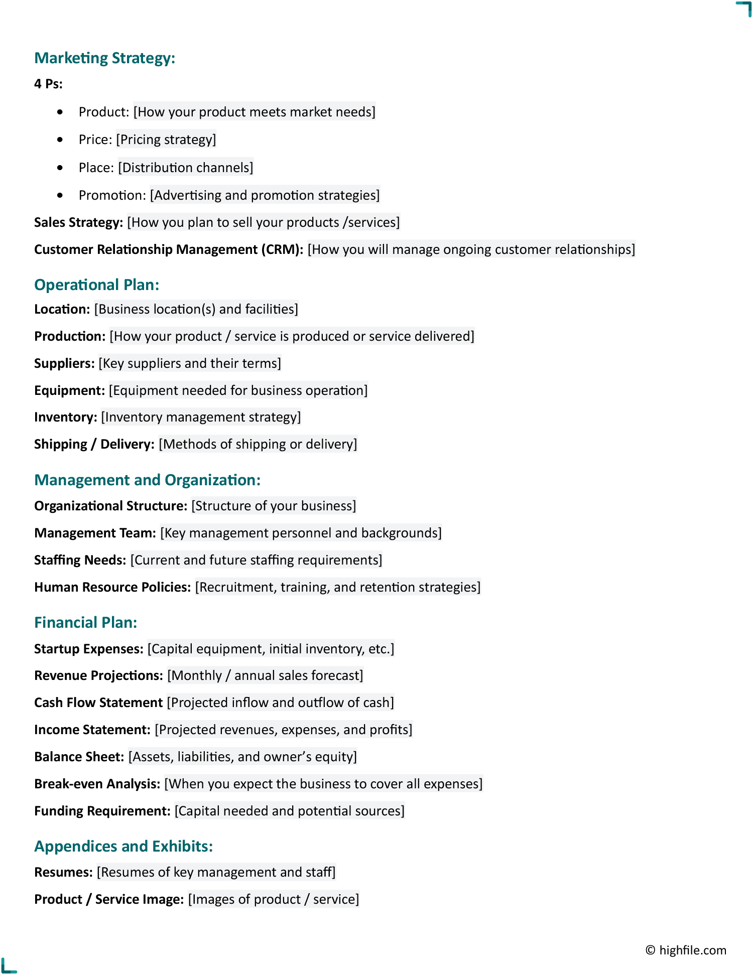 Simple Business Plan Template - Word | Google Docs - Highfile