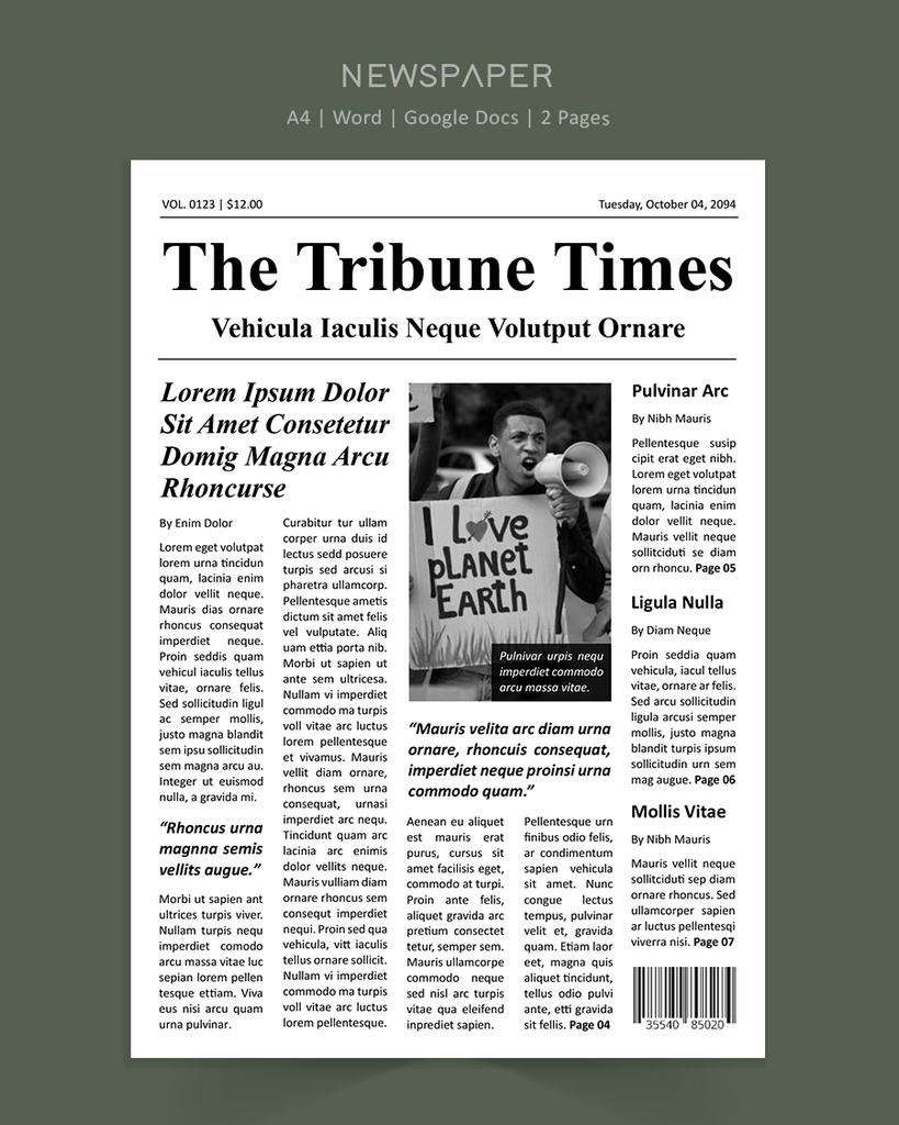 Free Editable Newspaper Front Page Templates Highfle