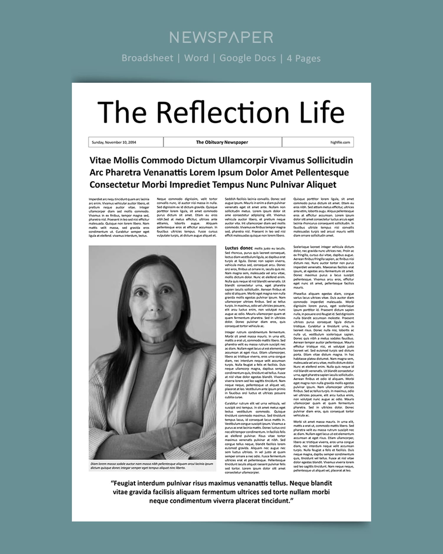 Elegant Obituary Newspaper Template - Word | Google Docs - Highfile