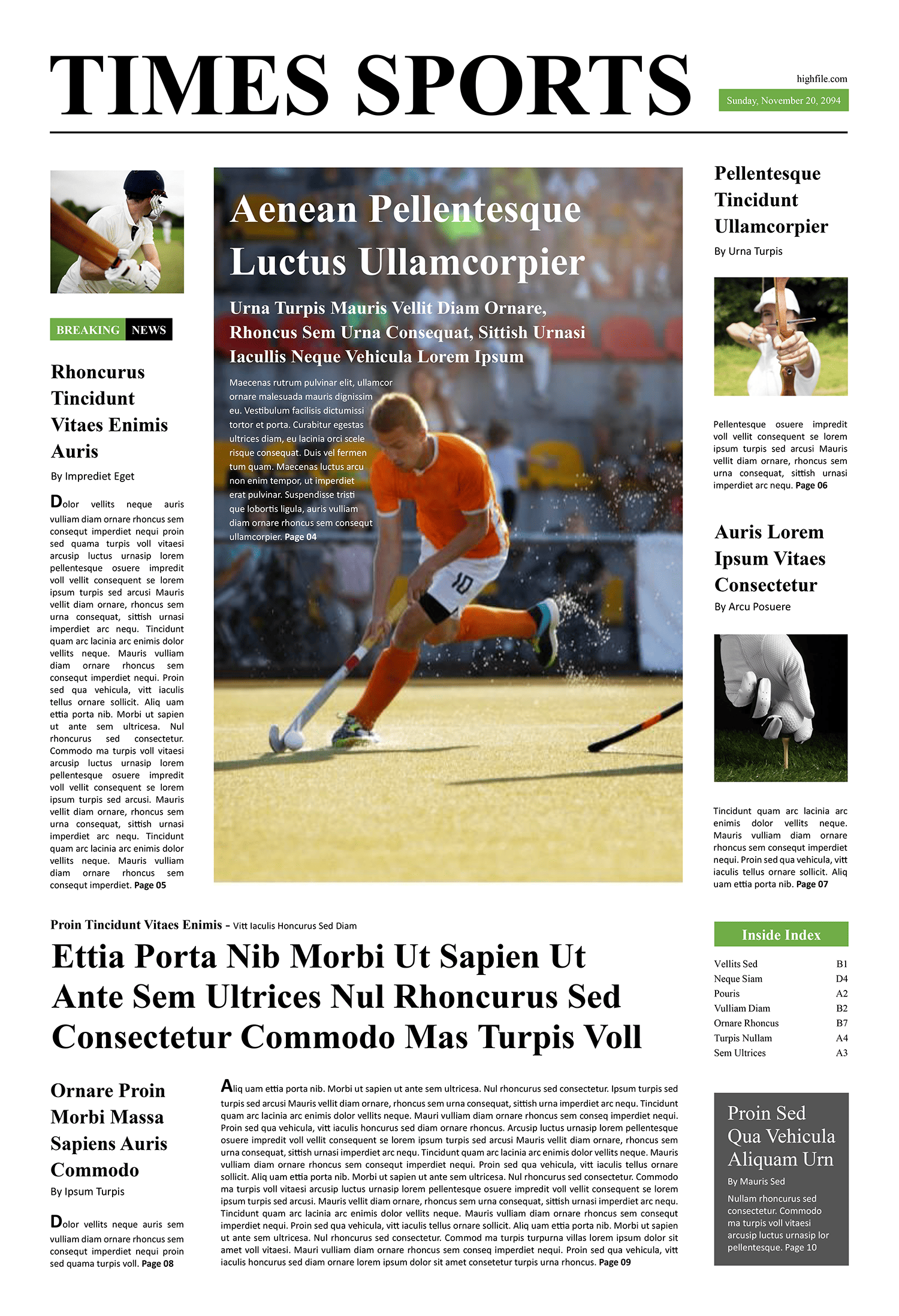 Sports Newspaper Front Page Template - Word | Google Docs - Highfile