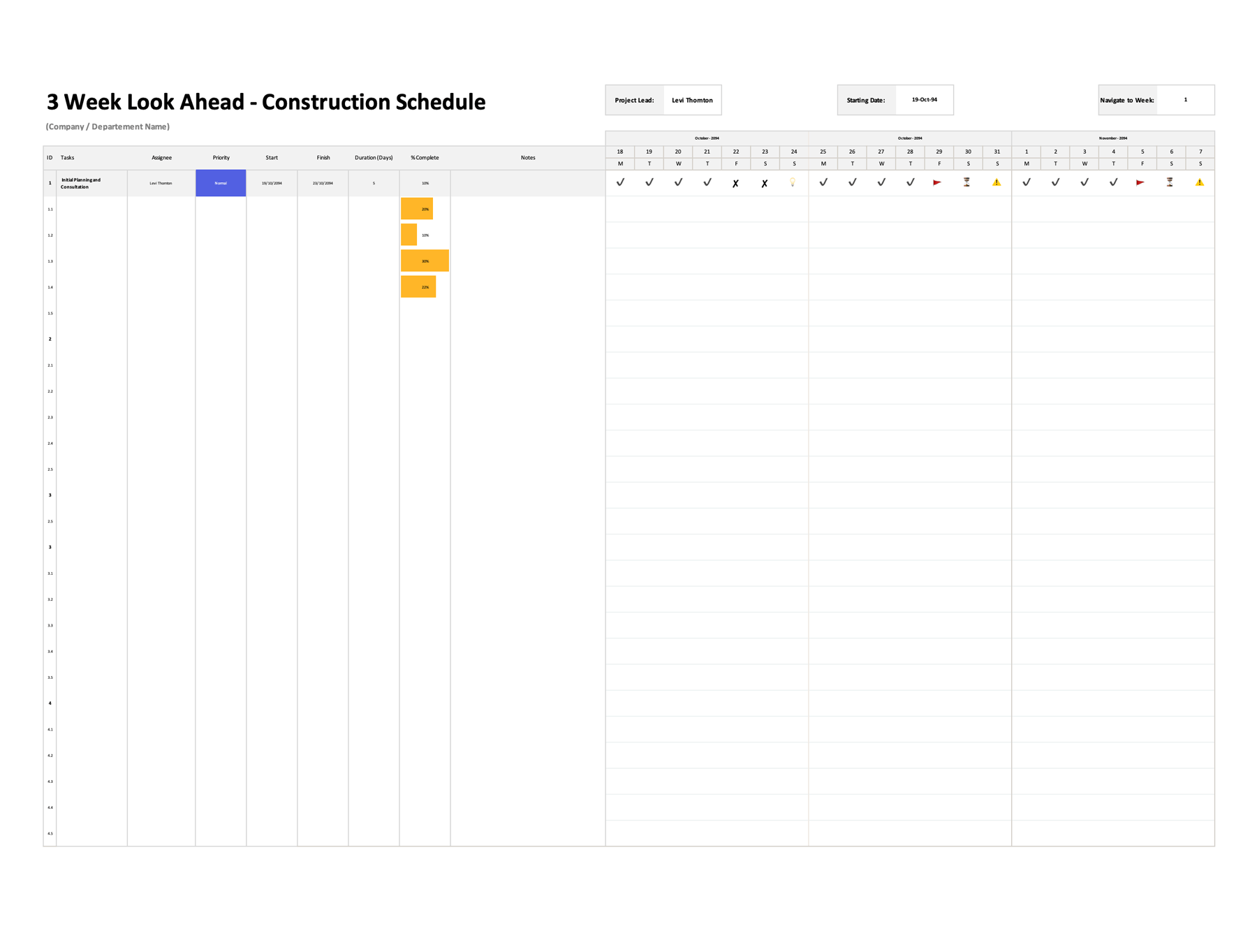 2 Week Look Ahead Construction Schedule Template Excel and Google Sheets 2 Week Look Ahead Construction Schedule Template Excel and Google Sheets