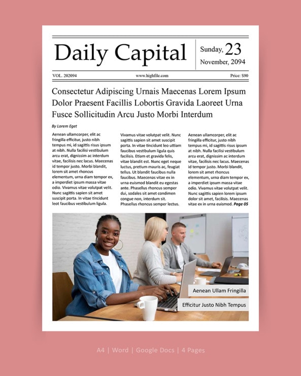 Business Newspaper Article Template - Word | Google Docs - Highfile