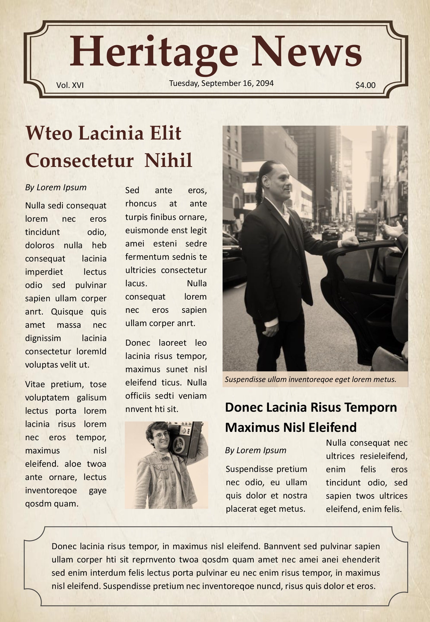 Vintage Style A4 Newspaper Template - Front Page