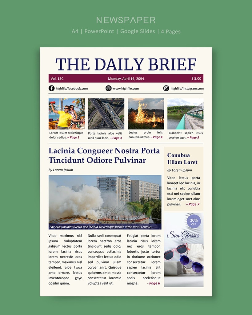 11x17 in Tabloid Newspaper Front Page Template - Word - Highfile