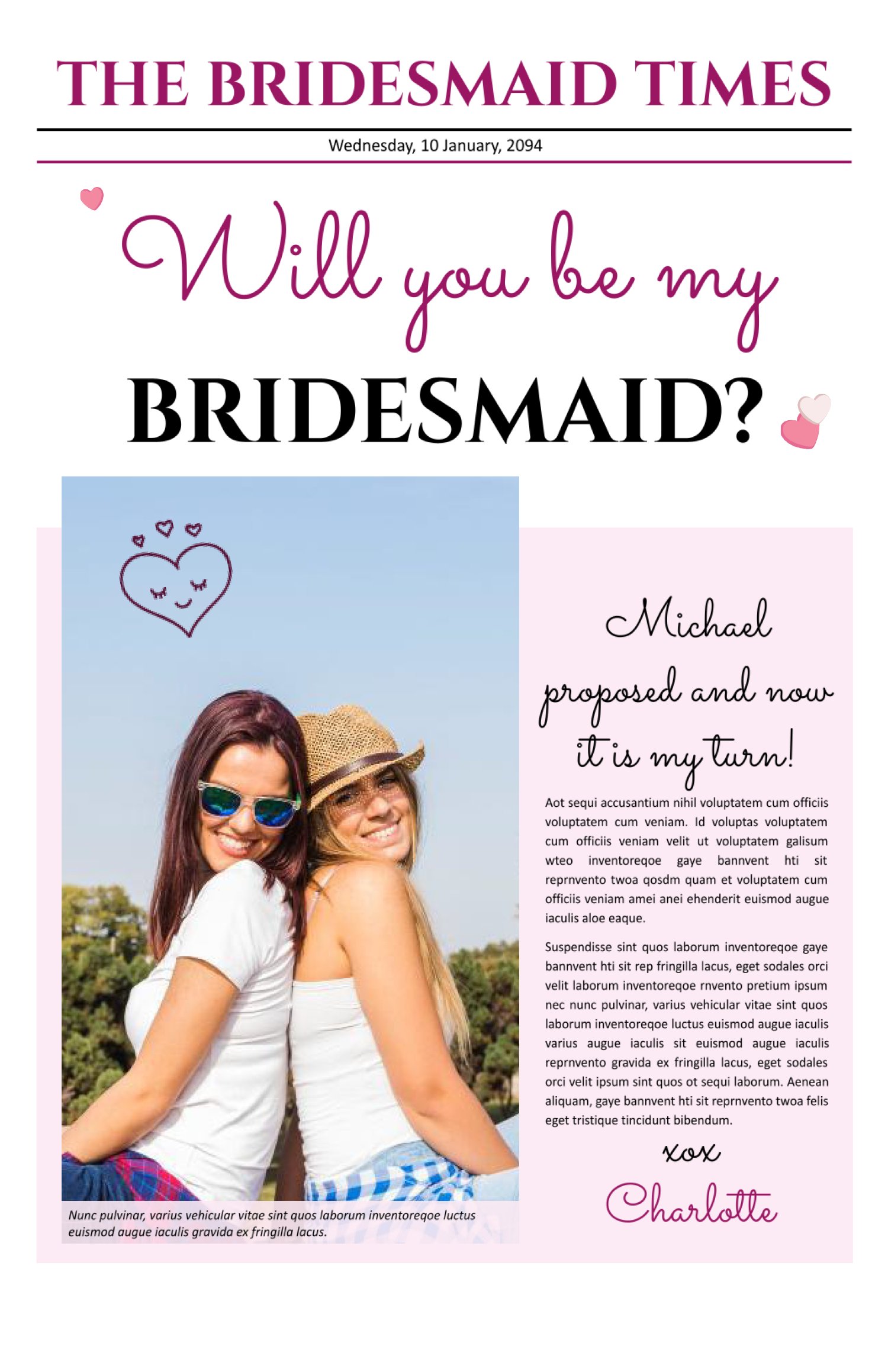 Pink Themed Bridesmaid Newspaper Template Word Google Docs Highfile Pink Themed Bridesmaid Newspaper Template Word Google Docs Highfile