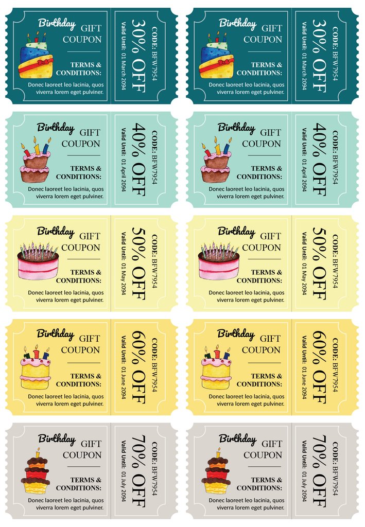 8 Per Page Birthday Coupon Template - Word | Google Docs - Highfile