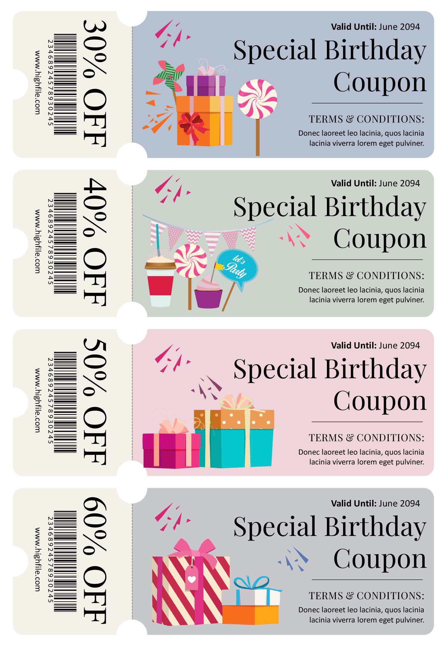 8 Per Page Birthday Coupon Template - Word | Google Docs - Highfile