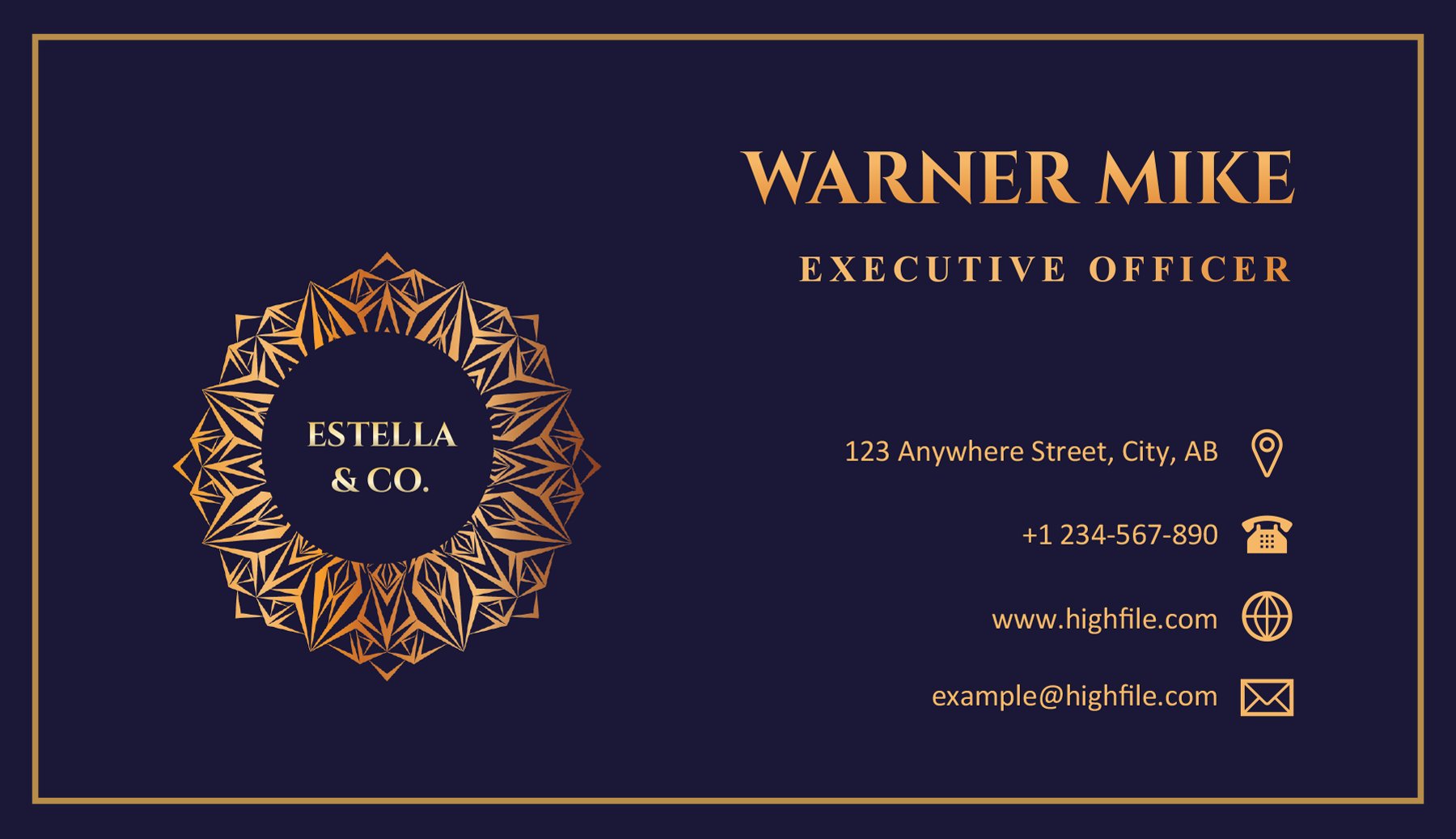 Navy and Gold Business Card Template - Word | Google Docs - Highfile