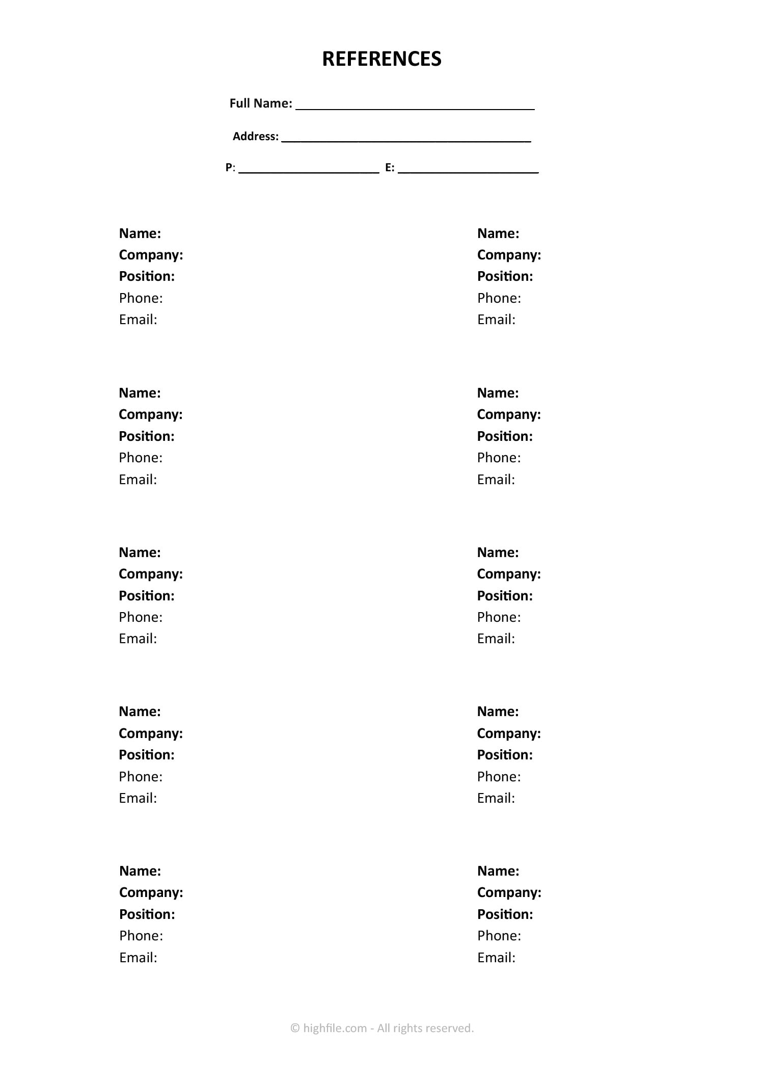 Modern Professional References List Template - Word | Google Docs ...