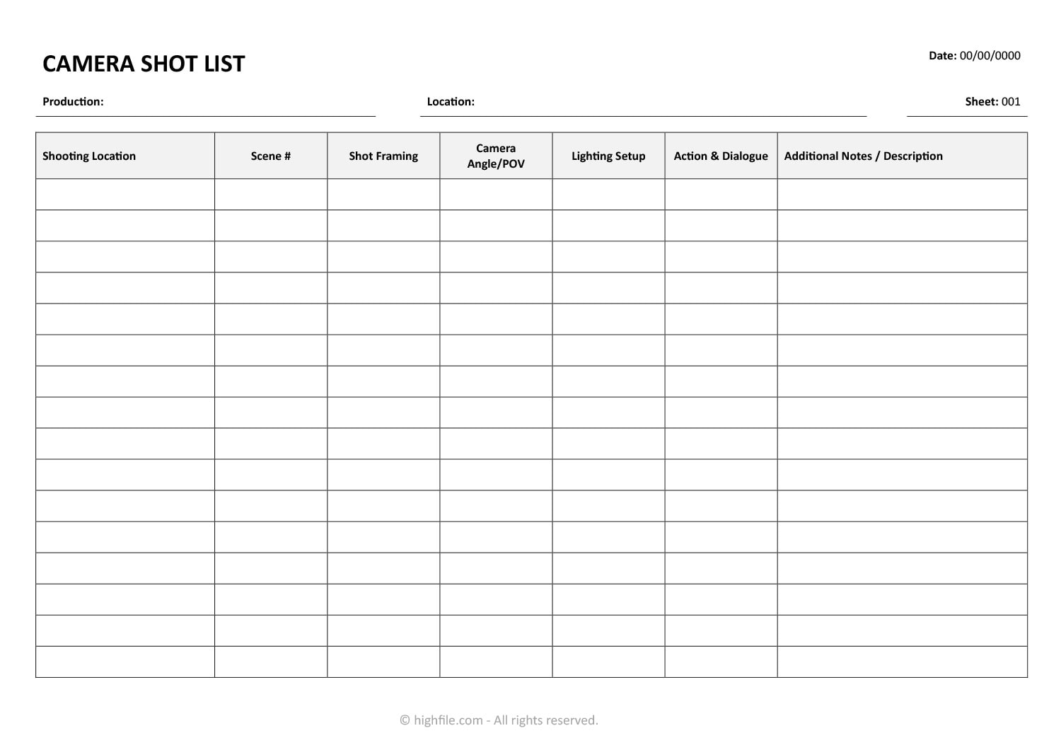 Free Customizable Shot List Templates Highfile free-customizable-shot-list-templates-highfile