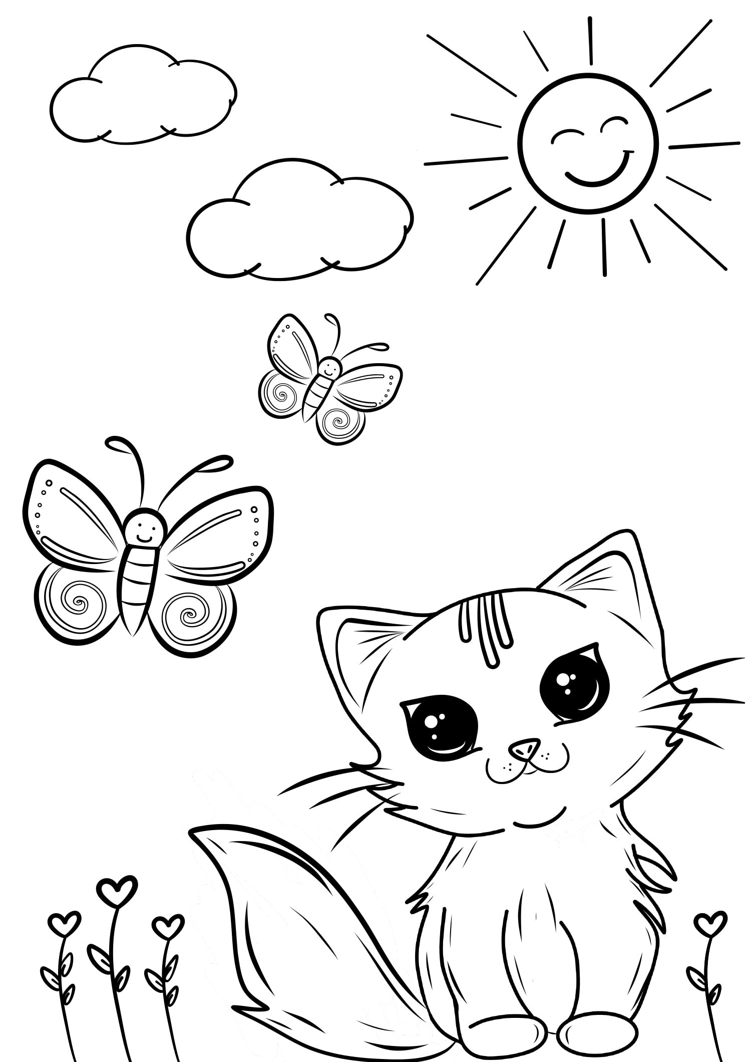 Cat Sitting In A Garden Coloring Page PDF Highfile cat-sitting-in-a-garden-coloring-page-pdf-highfile