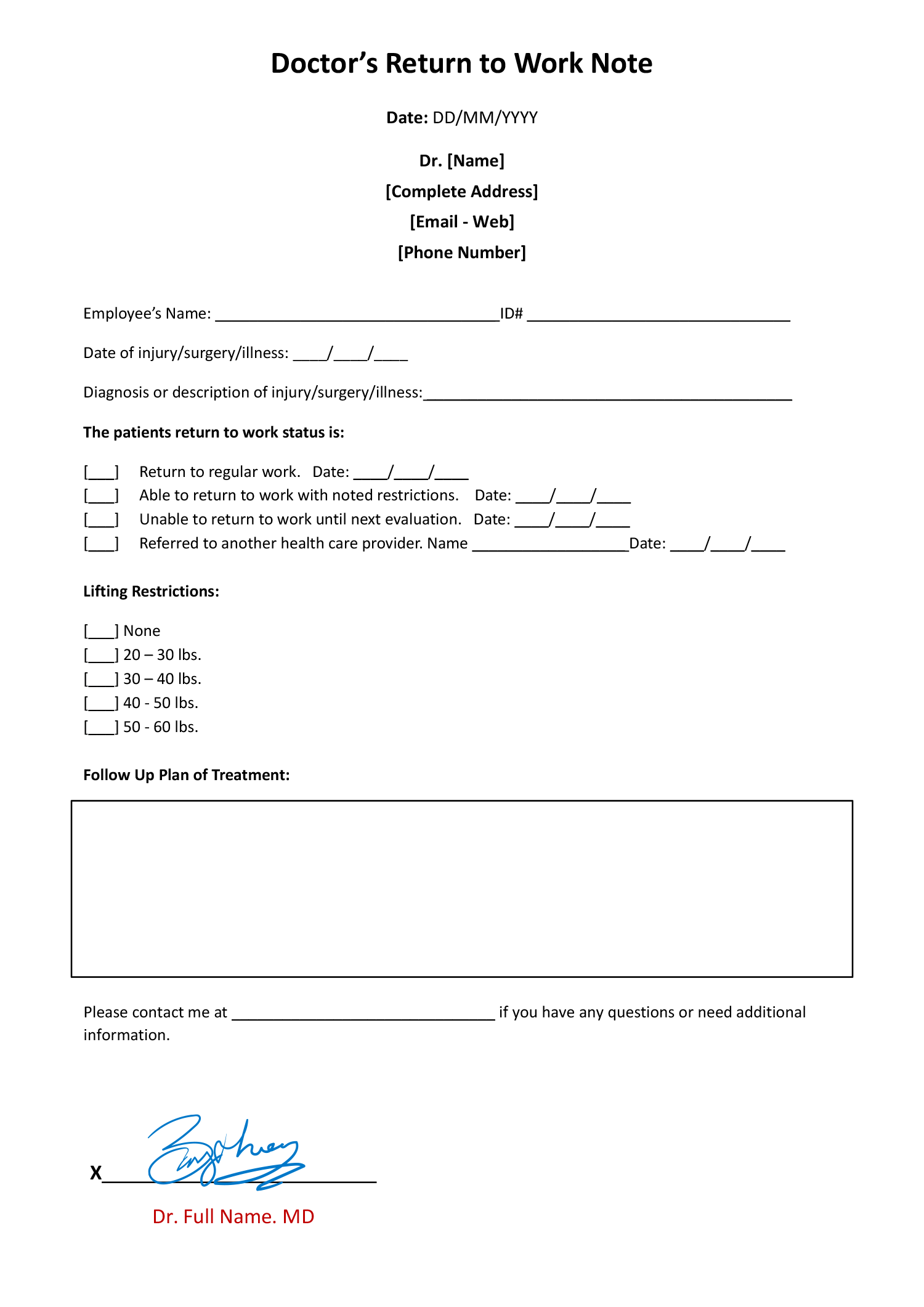 Doctor #39 s Return to Work Note Template Word Google Docs Highfile Doctor #39 s Return to Work Note Template Word Google Docs Highfile