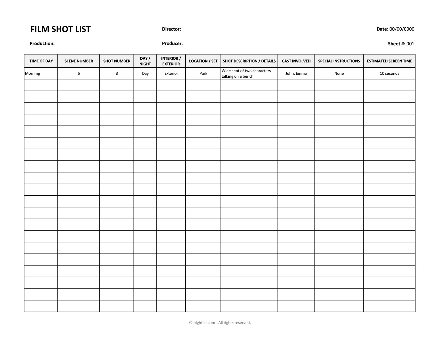 Film Shot List Template Excel Google Sheets Highfile Film Shot List Template Excel Google Sheets Highfile