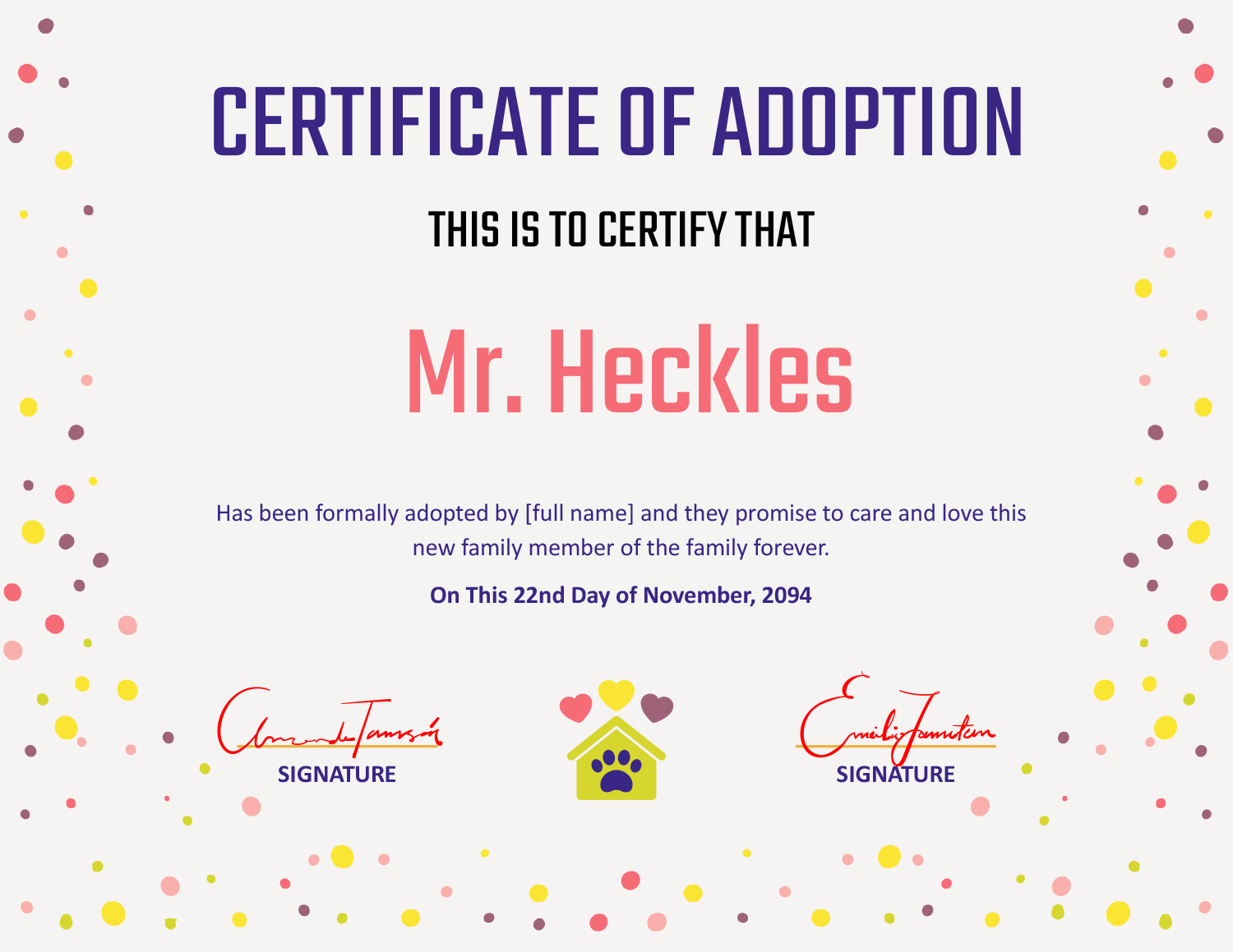 Free Editable Adoption Certificate Templates Highfile