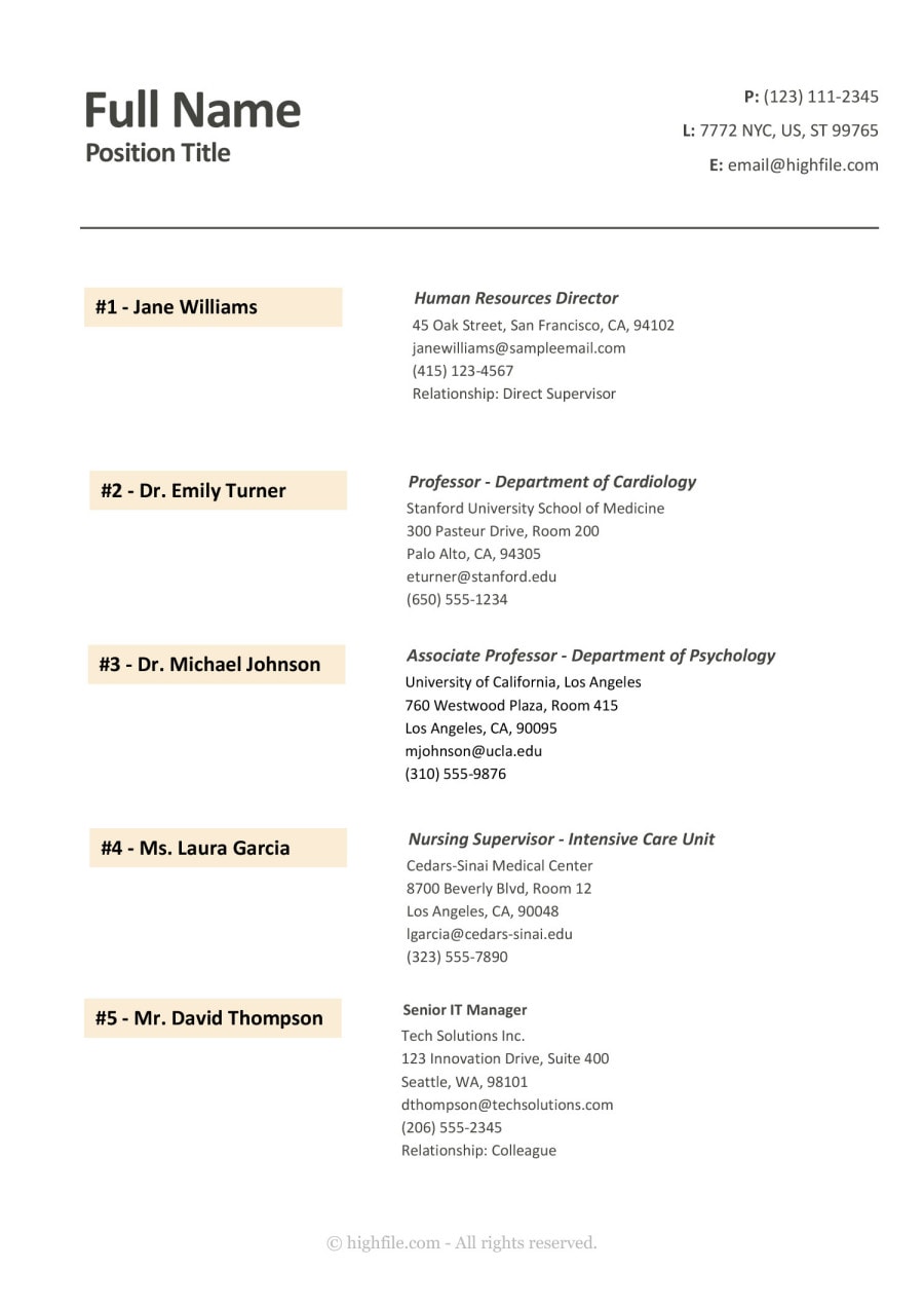 Modern Professional References List Template - Word | Google Docs ...
