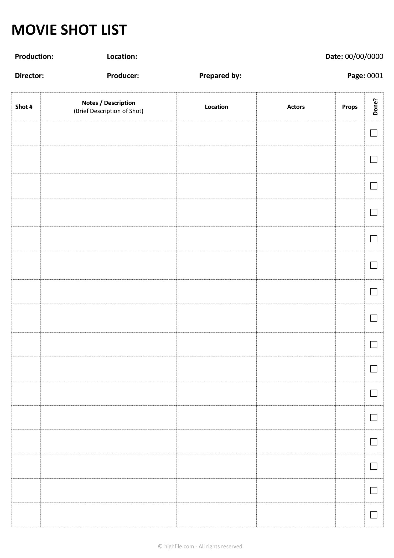 Movie Shot List Template Word Google Docs Highfile Movie Shot List Template Word Google Docs Highfile