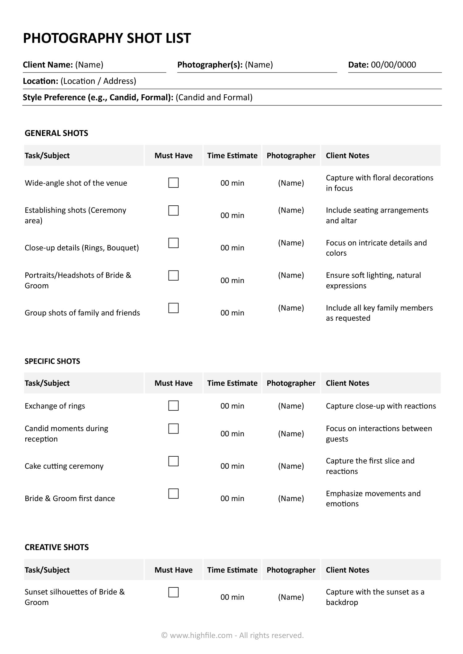 Free Customizable Shot List Templates Highfile free-customizable-shot-list-templates-highfile
