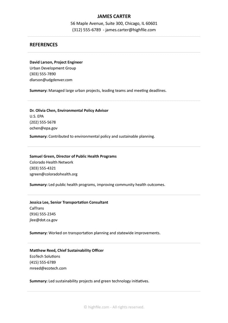 Modern Professional References List Template - Word | Google Docs ...