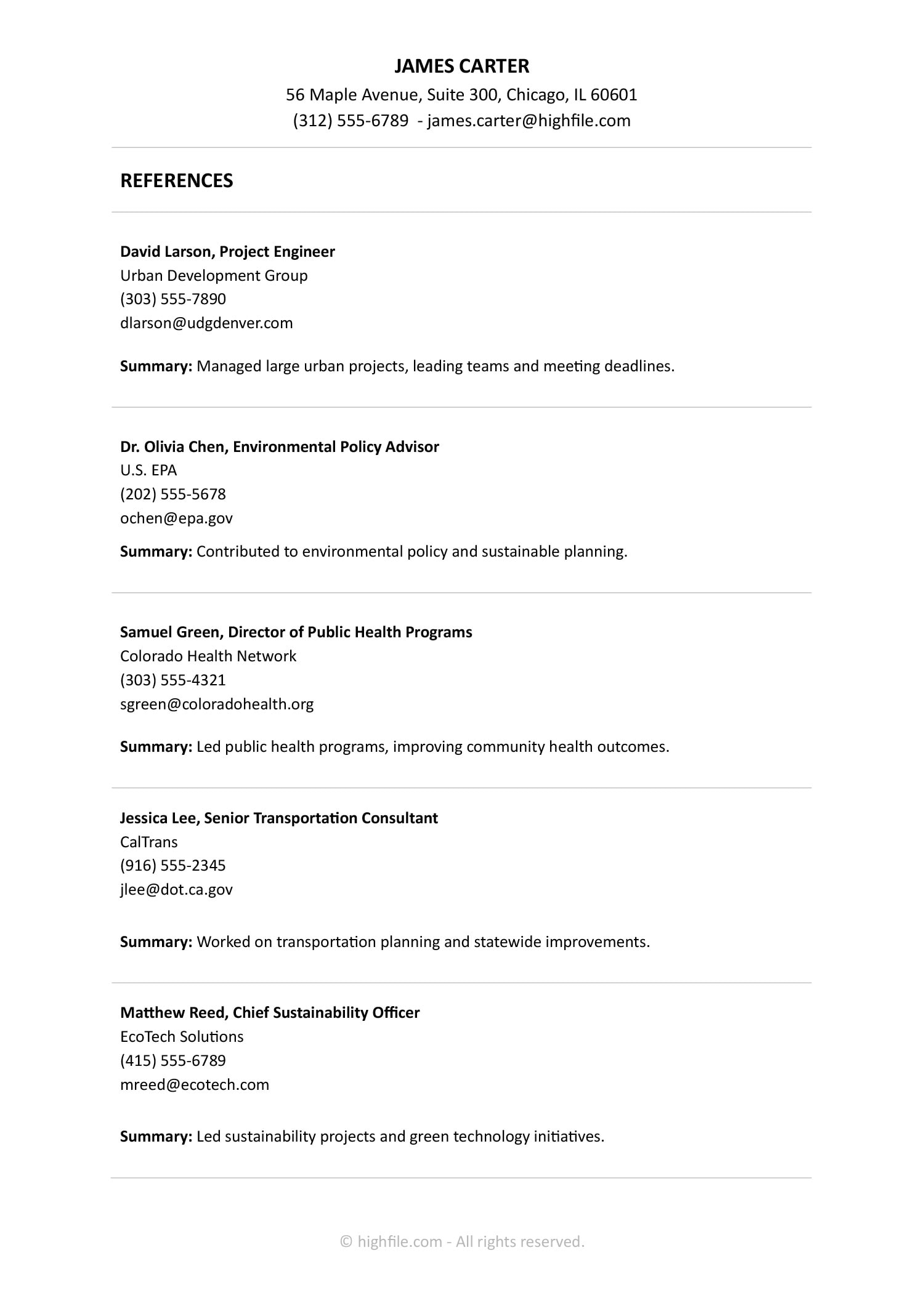Minimal Reference List Sheet - Word | Google Docs - Highfile