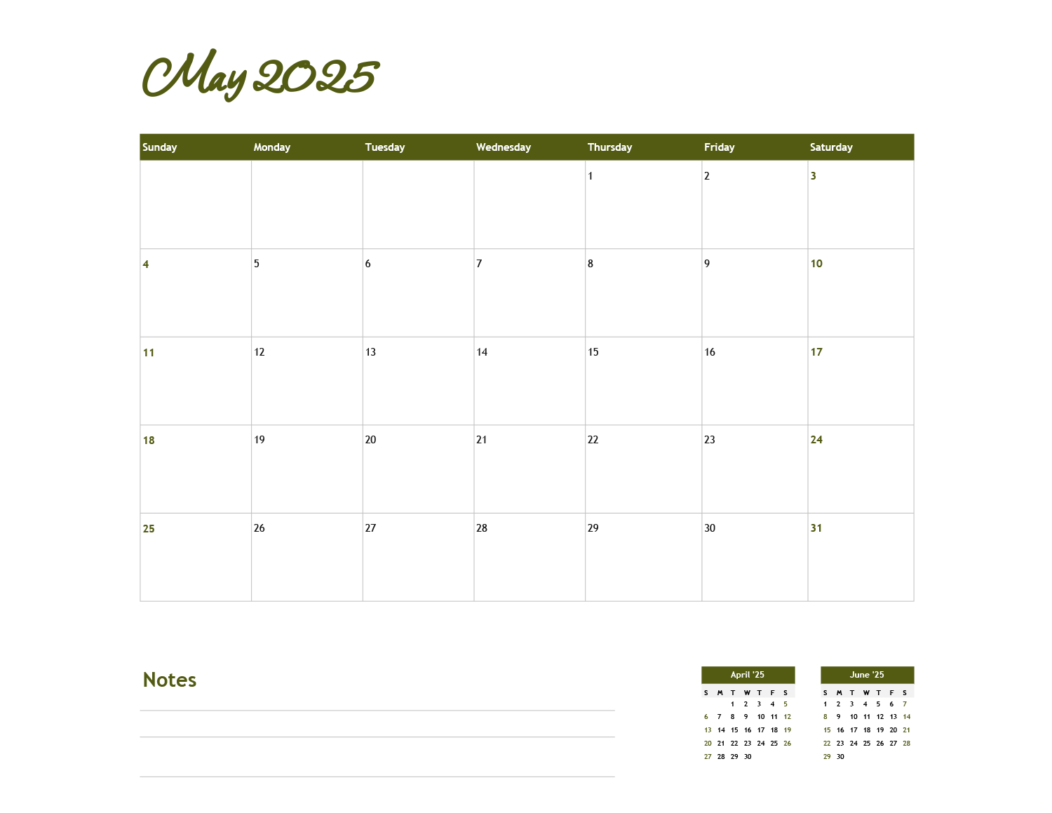 2025 Calendar Template Excel Google Sheets Highfile