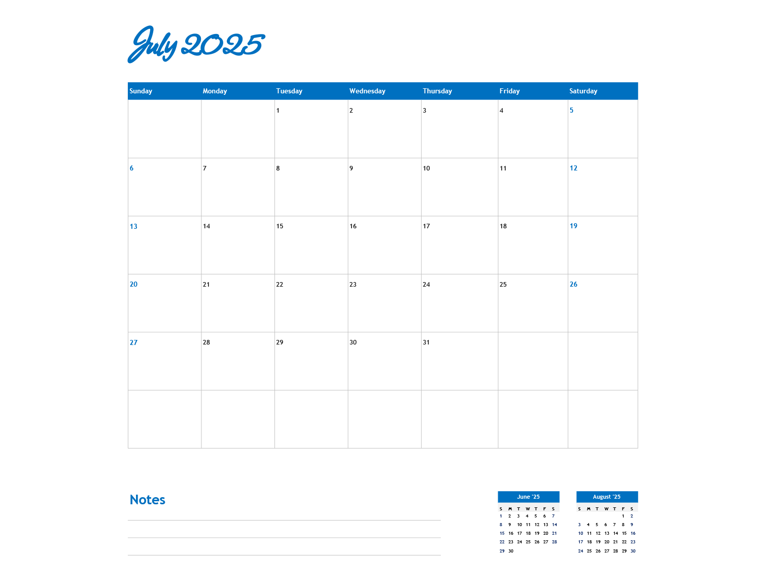 2025 Calendar Template - Excel | Google Sheets - Highfile