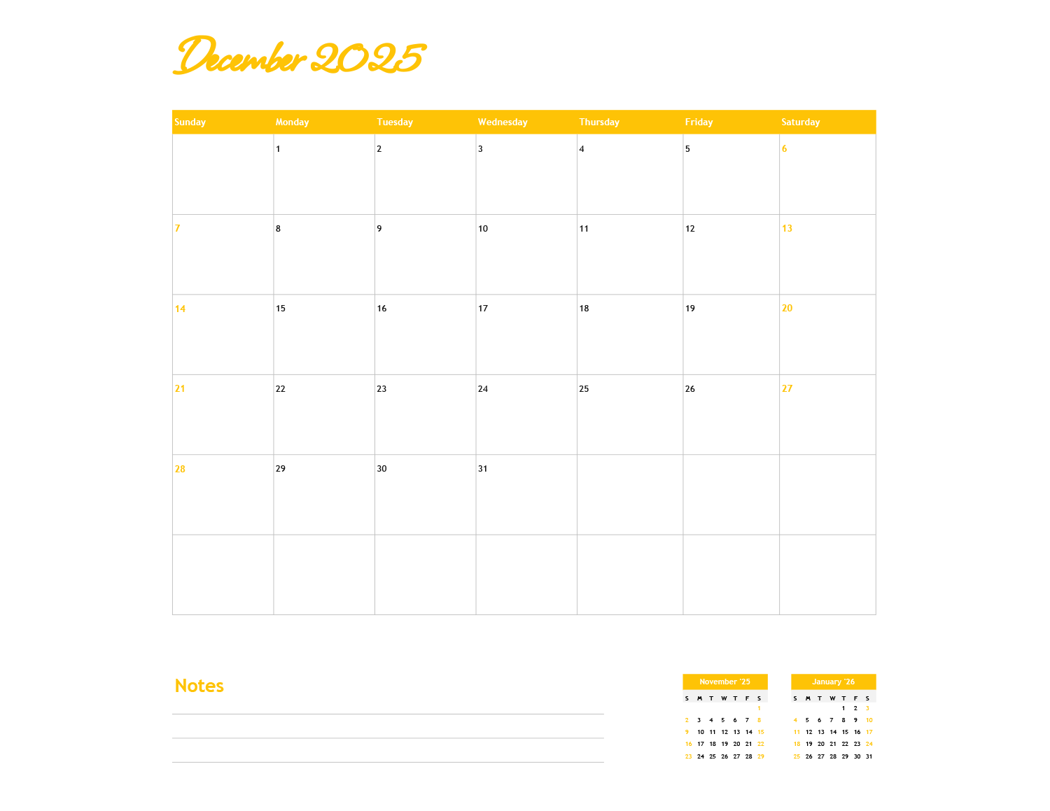 2025 Calendar Template - Excel | Google Sheets - Highfile