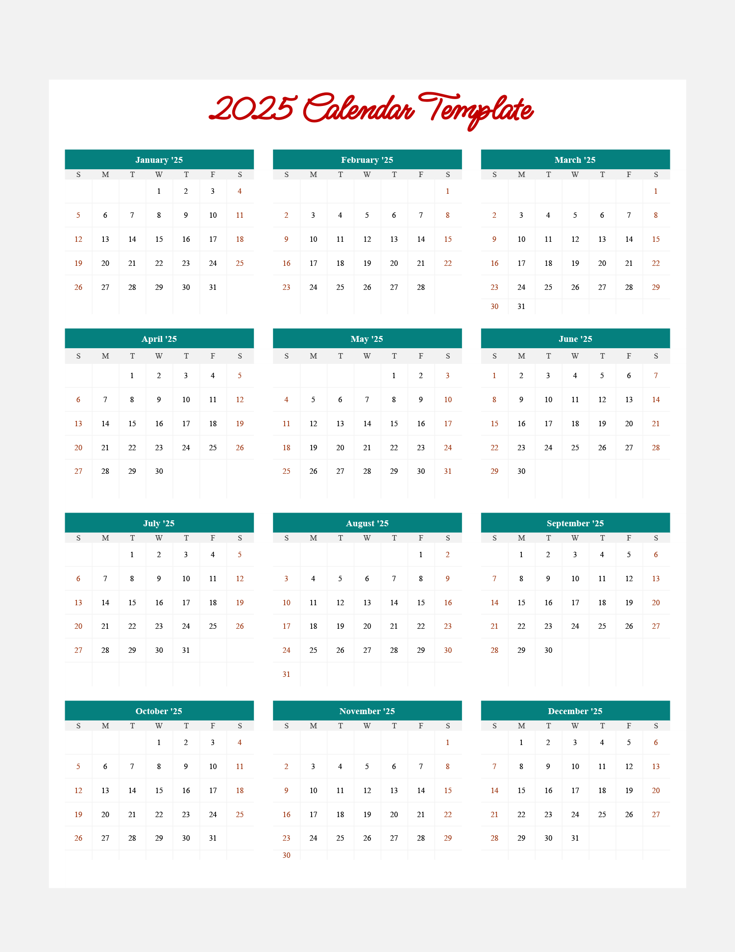 2025 Minimal Calendar Template - Google Sheets - Highfile 2025-minimal-calendar-template-google-sheets-highfile