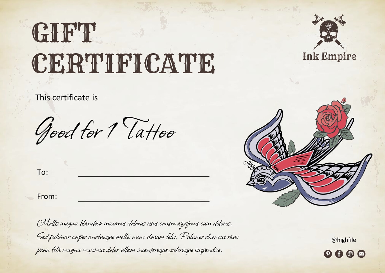 bird tattoo gift certificate template - powerpoint | google slides