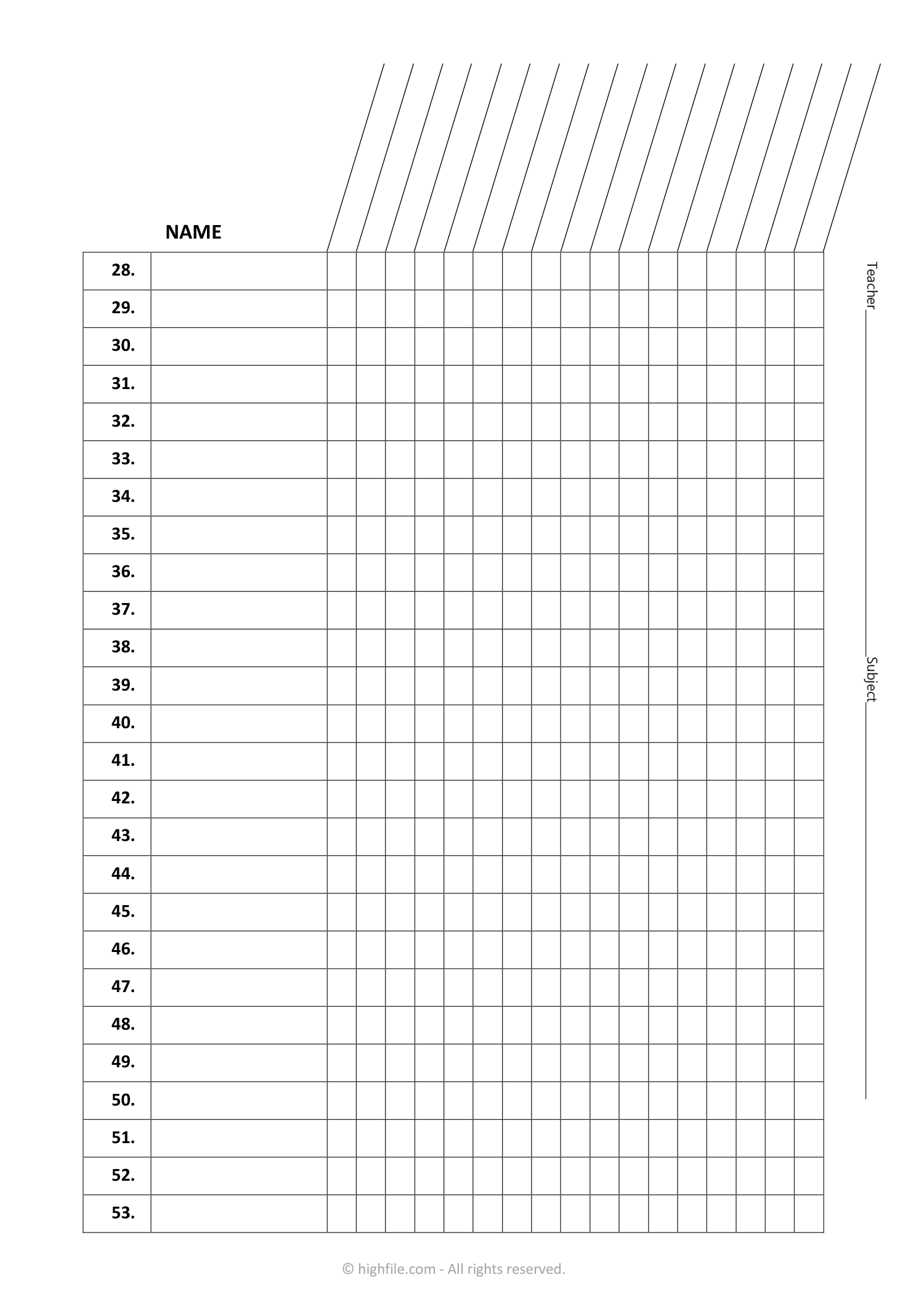 Blank Class Roster Template - Word | PDF - Highfile