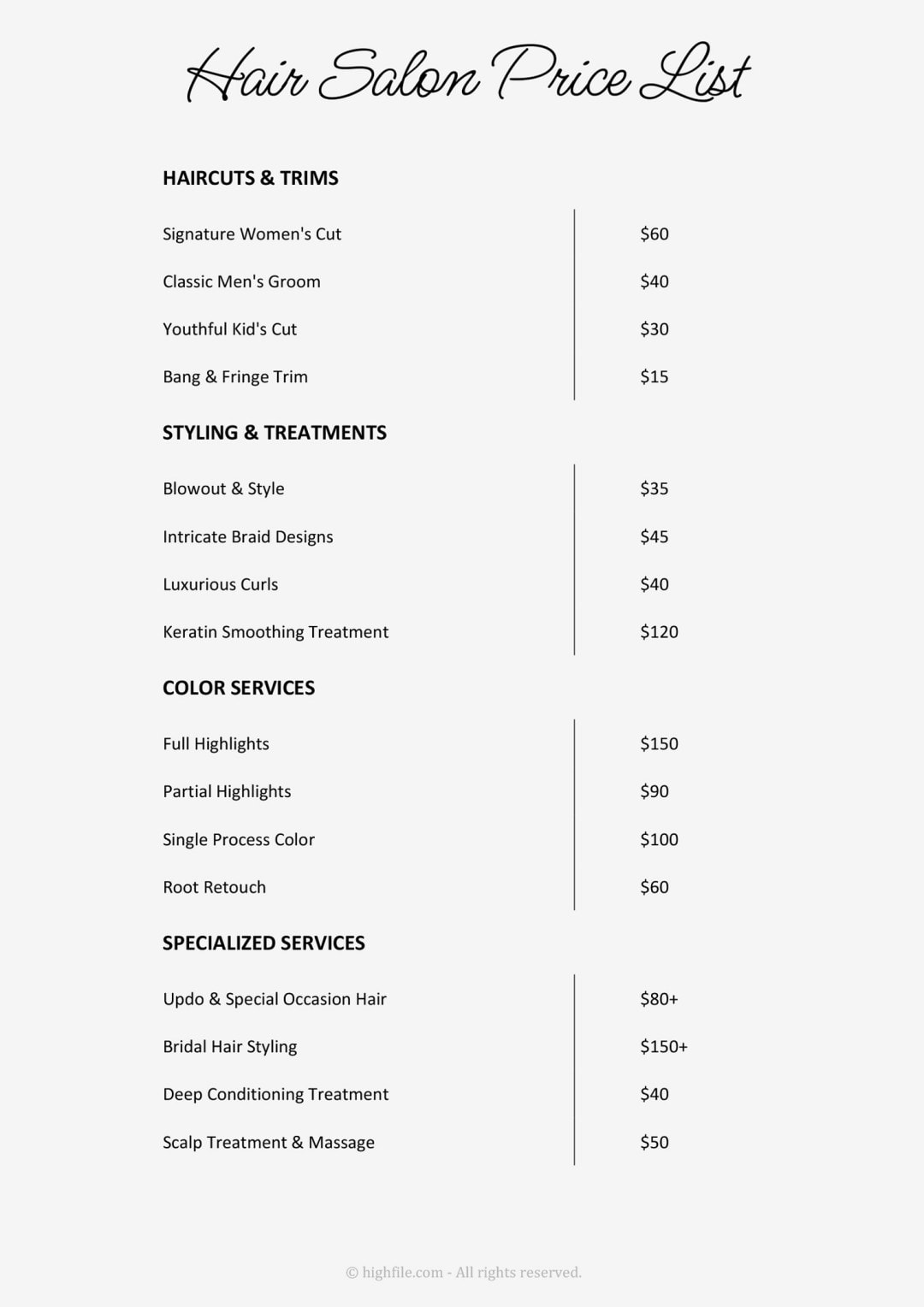 Free Editable Price List Templates Highfile