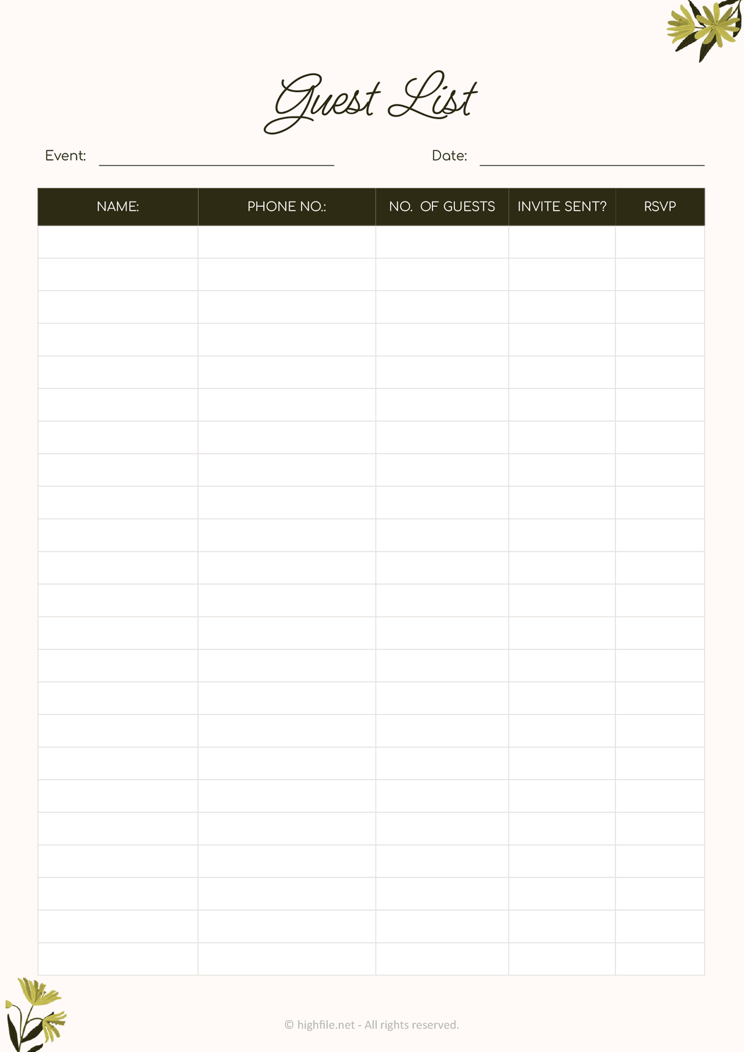 event-guest-list-template-word-google-docs-highfile for Free Printable Wedding Guest List Template Event Guest List Template - Word | Google Docs - Highfile for Free Printable Wedding Guest List Template