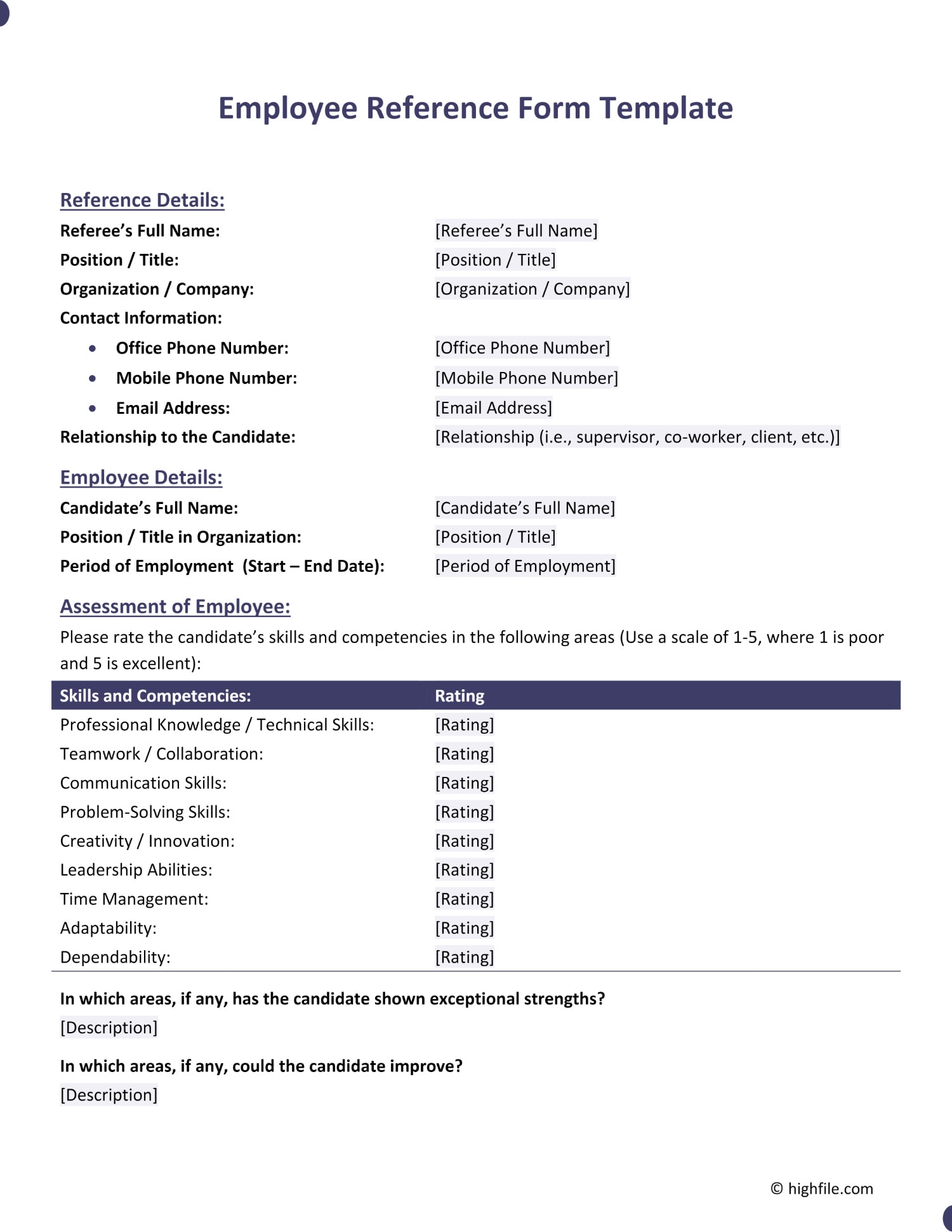 Employee Reference Form Template Word PDF Google Docs Highfile Employee Reference Form Template Word PDF Google Docs Highfile