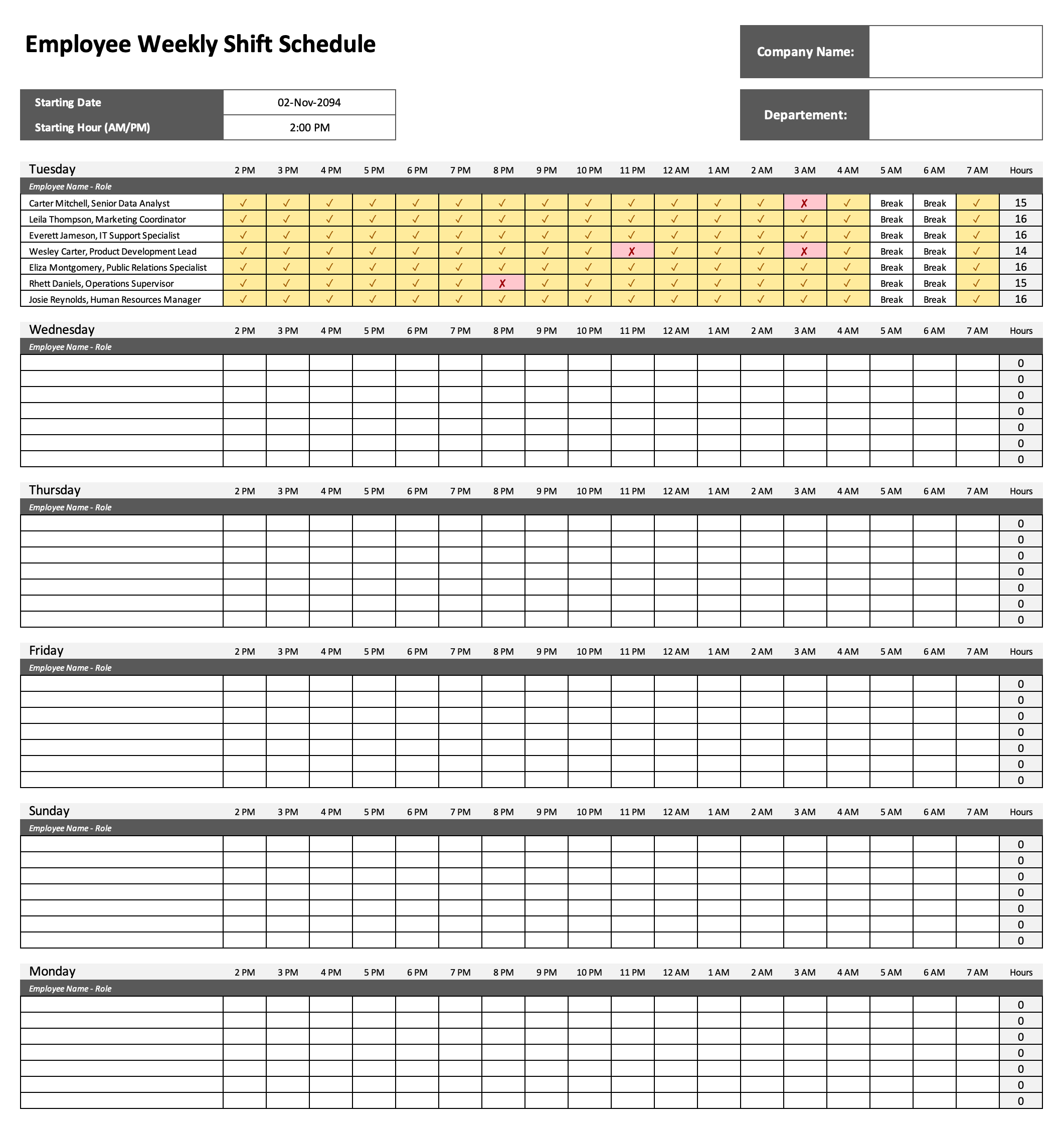 Employee Weekly Shift Schedule Template Google Sheets Excel Highfile Employee Weekly Shift Schedule Template Google Sheets Excel Highfile