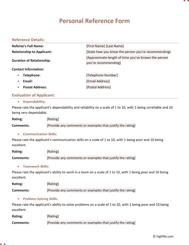 Free Editable Reference Form Templates Highfile Free Editable Reference Form Templates Highfile