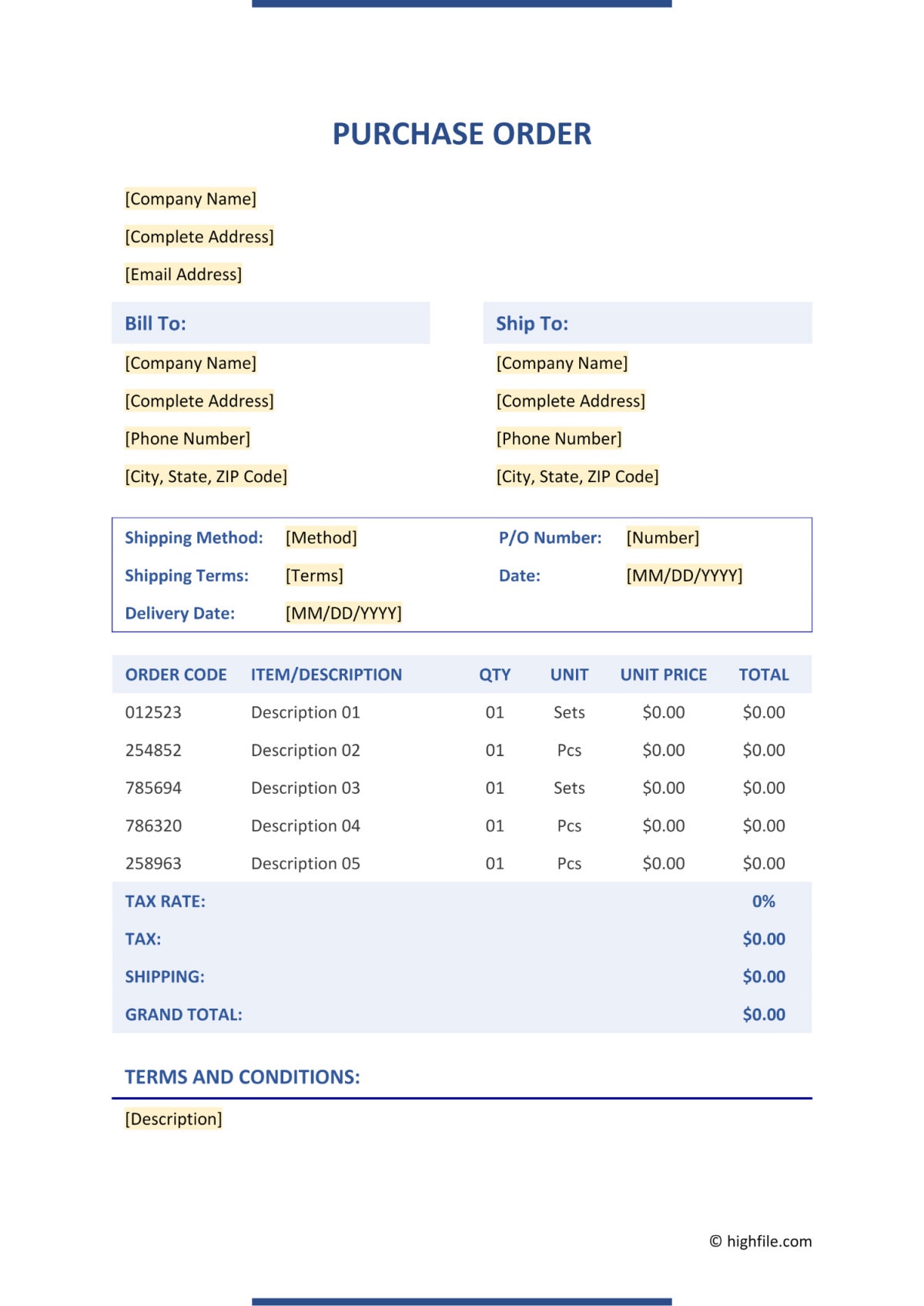 Simple Purchase Order Template Word PDF Google Docs Highfile
