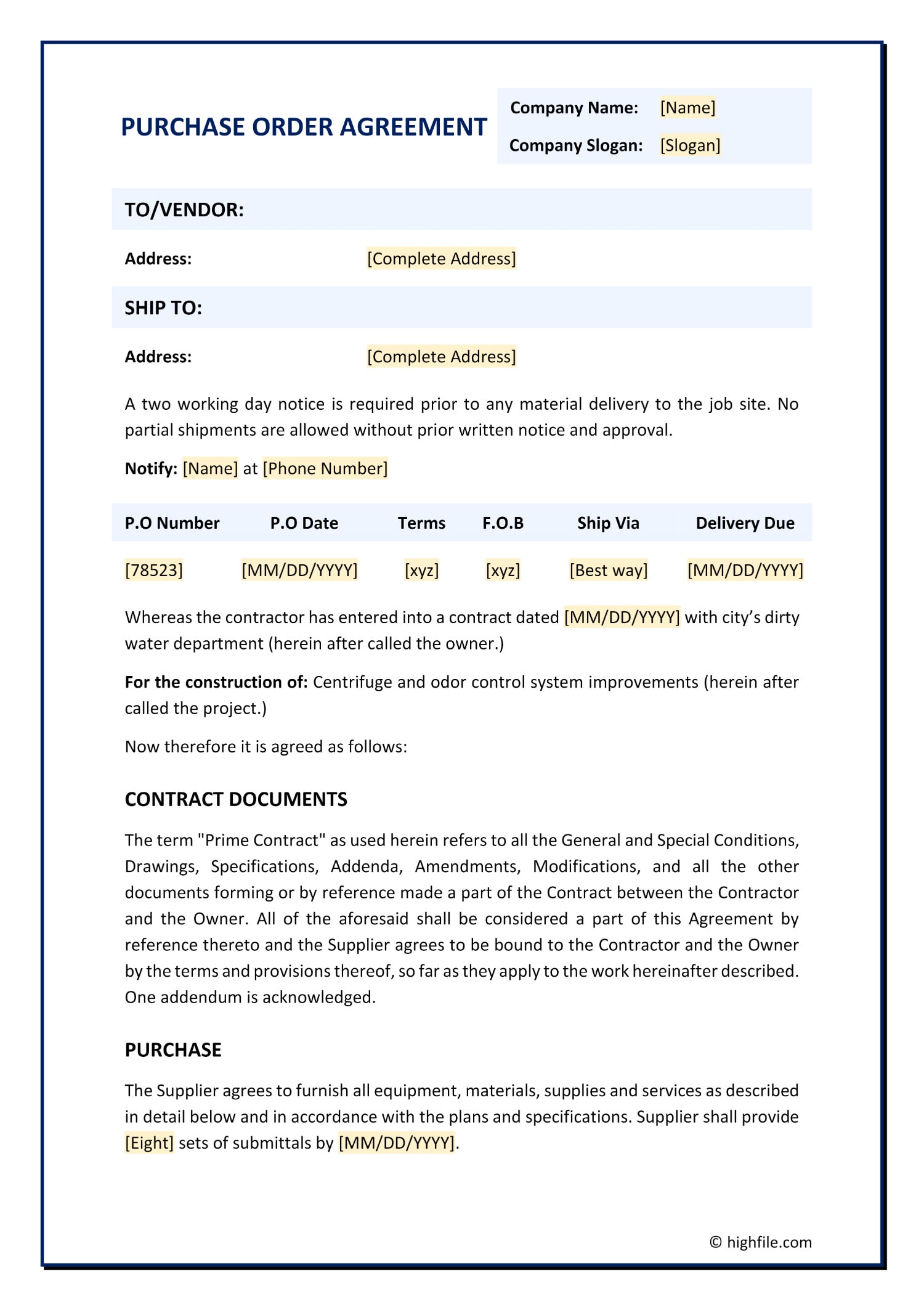 Purchase Order Agreement Template Word PDF Google Docs Highfile Purchase Order Agreement Template Word PDF Google Docs Highfile