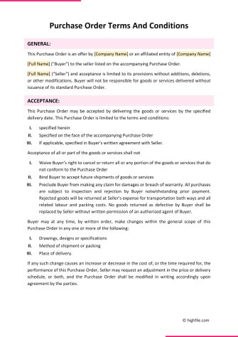 Free Purchase Order Terms And Conditions Template - Highfile