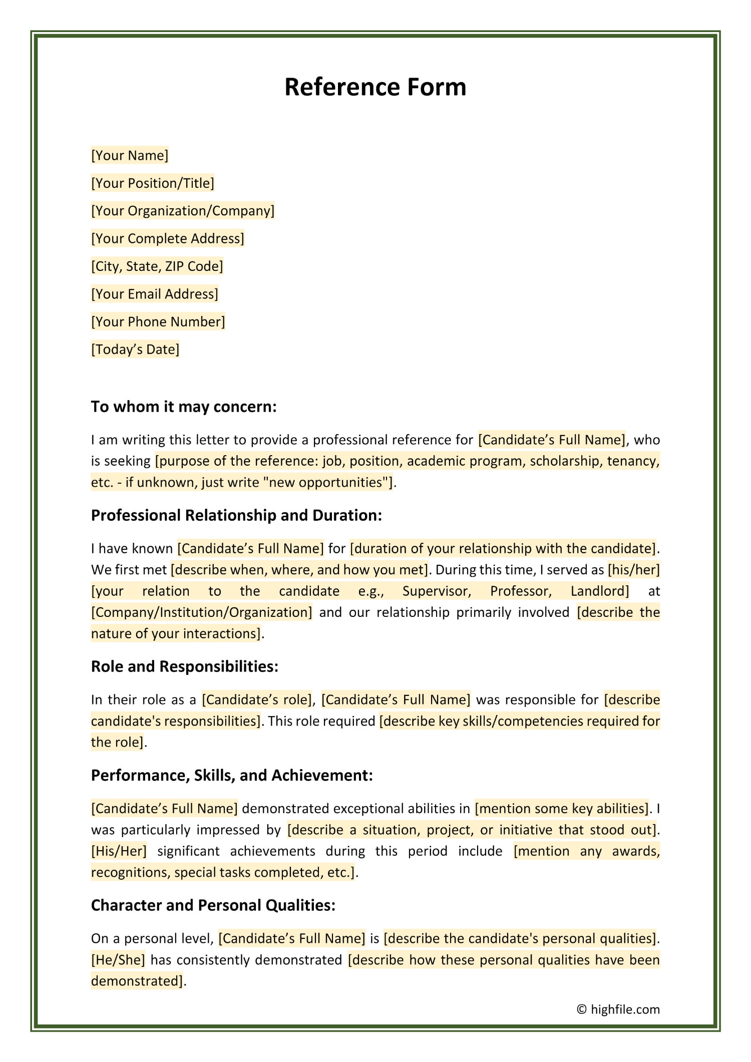 Free Editable Reference Form Templates Highfile Free Editable Reference Form Templates Highfile