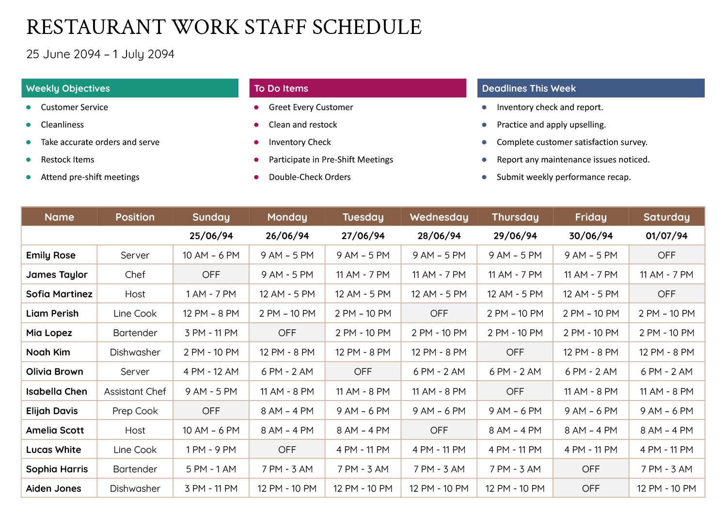 Restaurant Work Schedule Template Word Google Docs Highfile Restaurant Work Schedule Template Word Google Docs Highfile