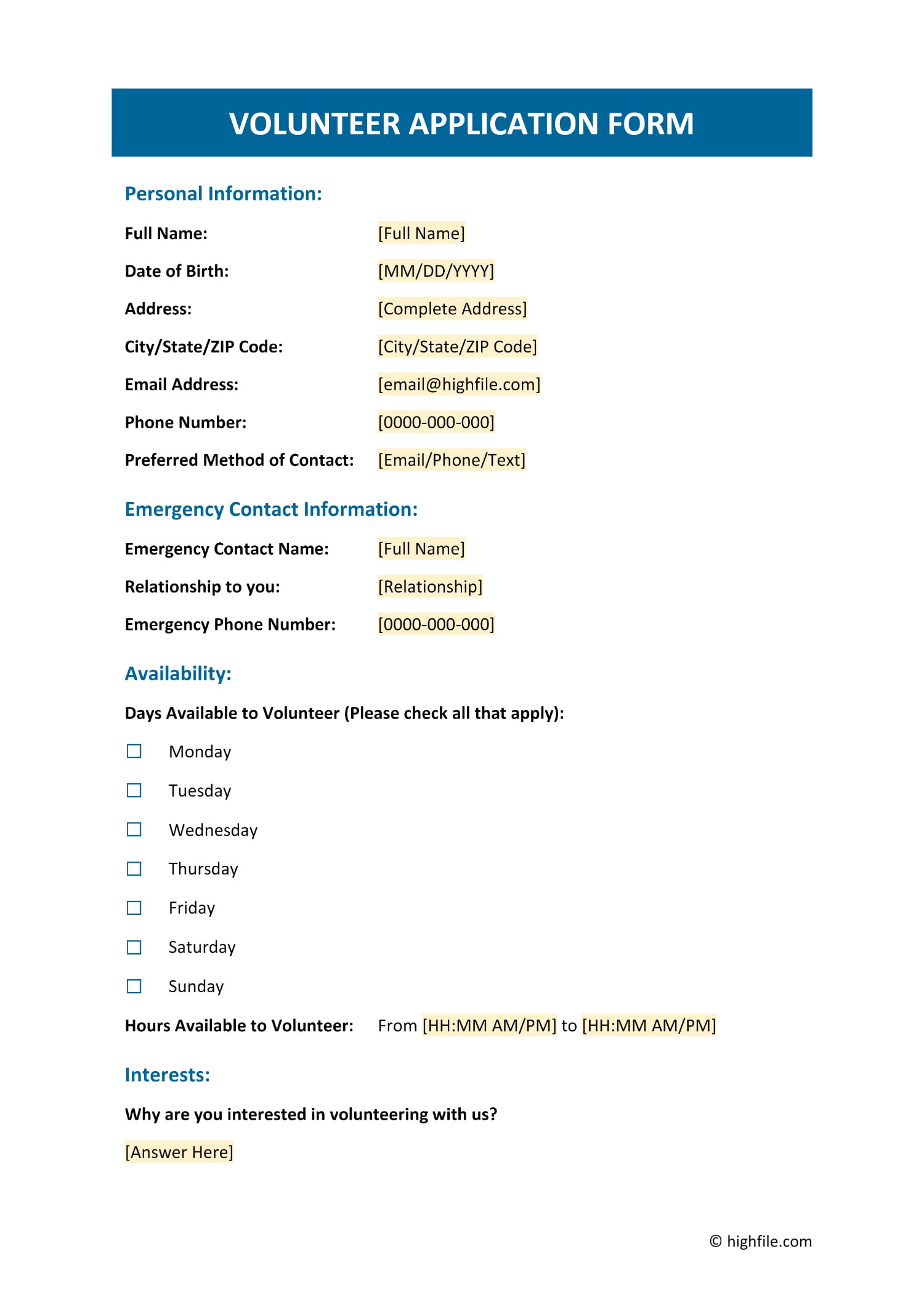 Volunteer Hours Form Word PDF Google Docs Highfile Volunteer Hours Form Word PDF Google Docs Highfile