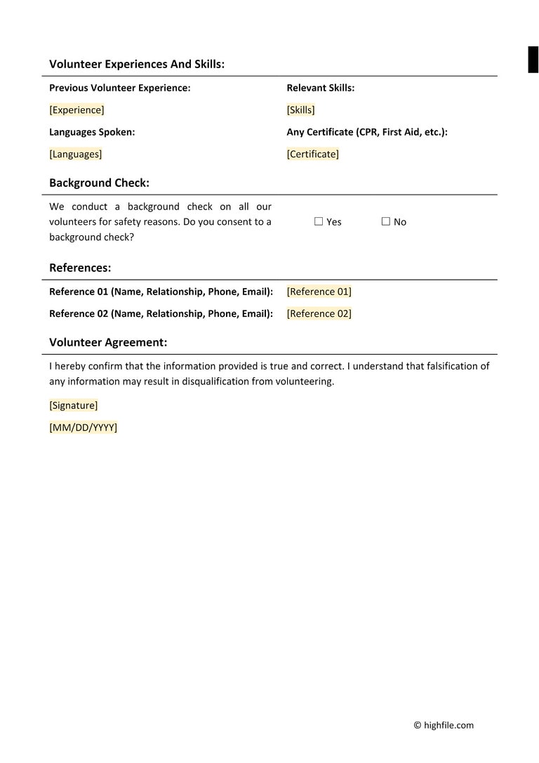 12 Free Volunteer Forms in Google Docs, Word, and PDF - Highfile