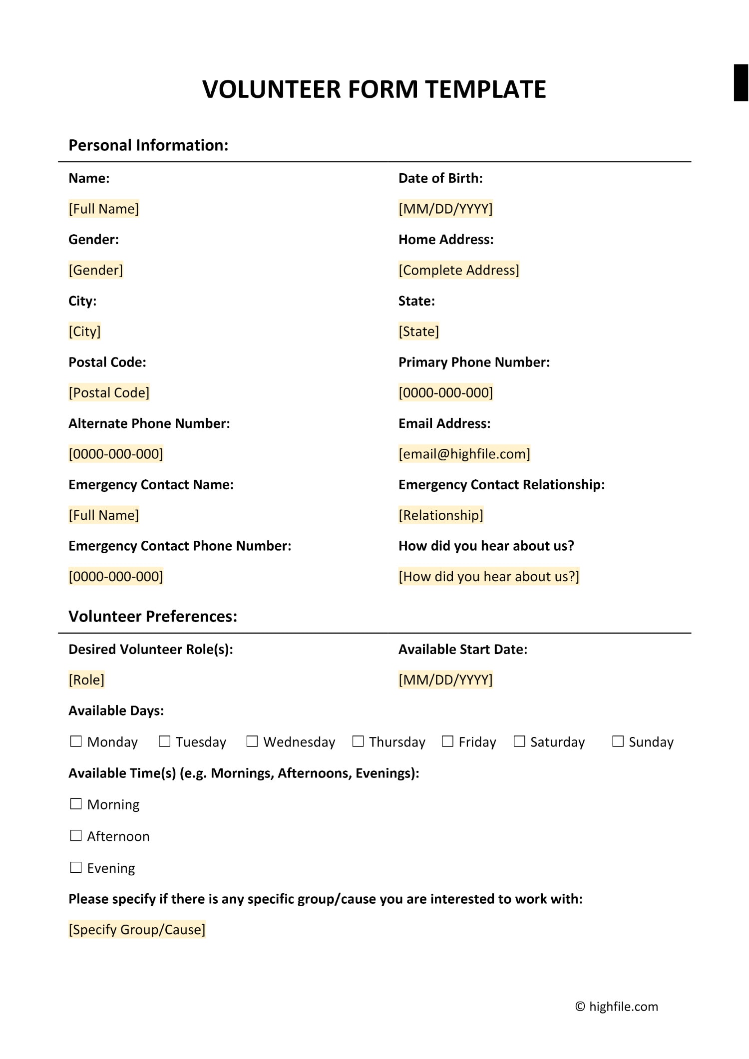 Volunteer Hours Form Word PDF Google Docs Highfile Volunteer Hours Form Word PDF Google Docs Highfile