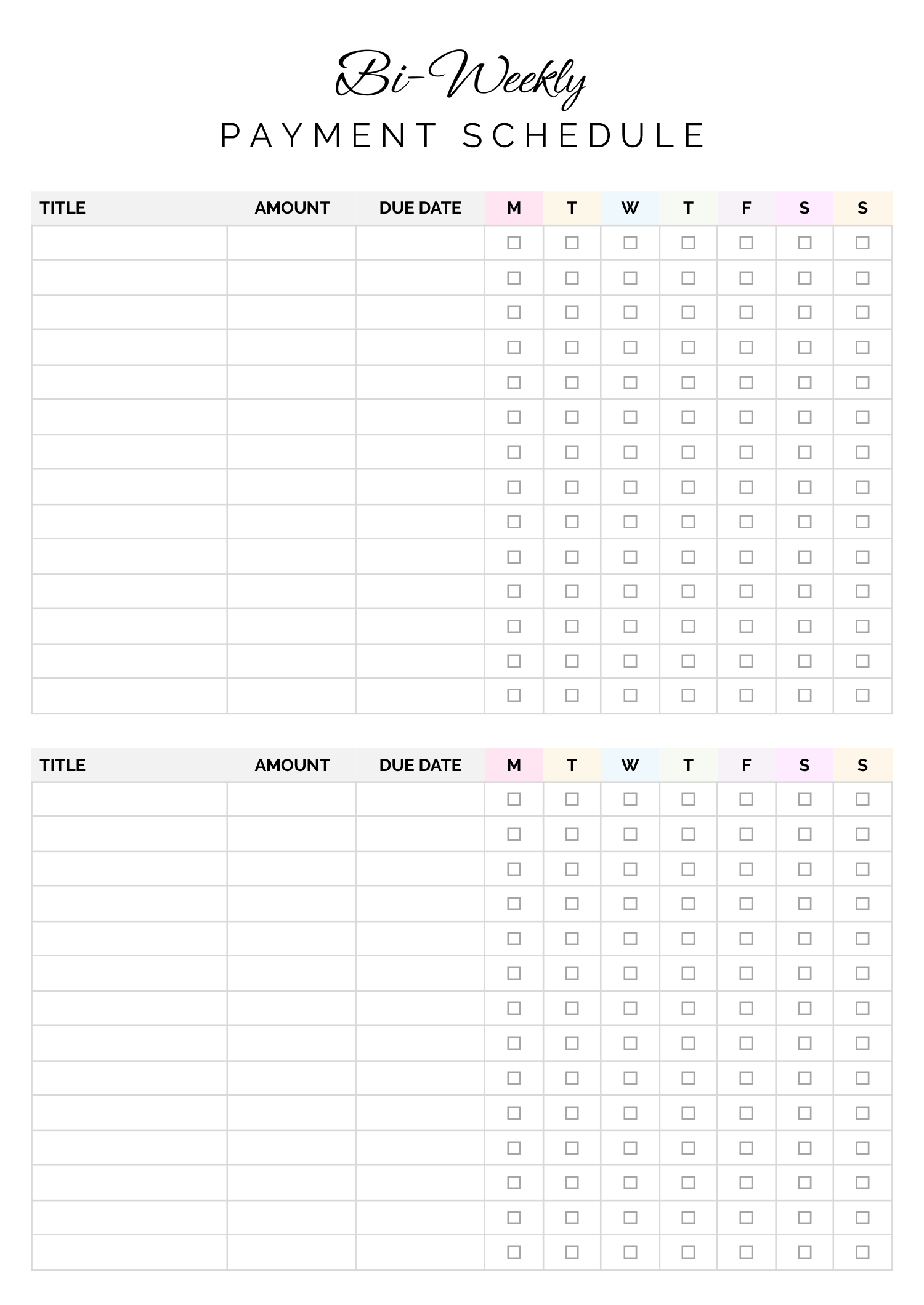 Bi Weekly Bill Payment Schedule Template Google Docs Word bi weekly bill payment schedule template - google docs | word